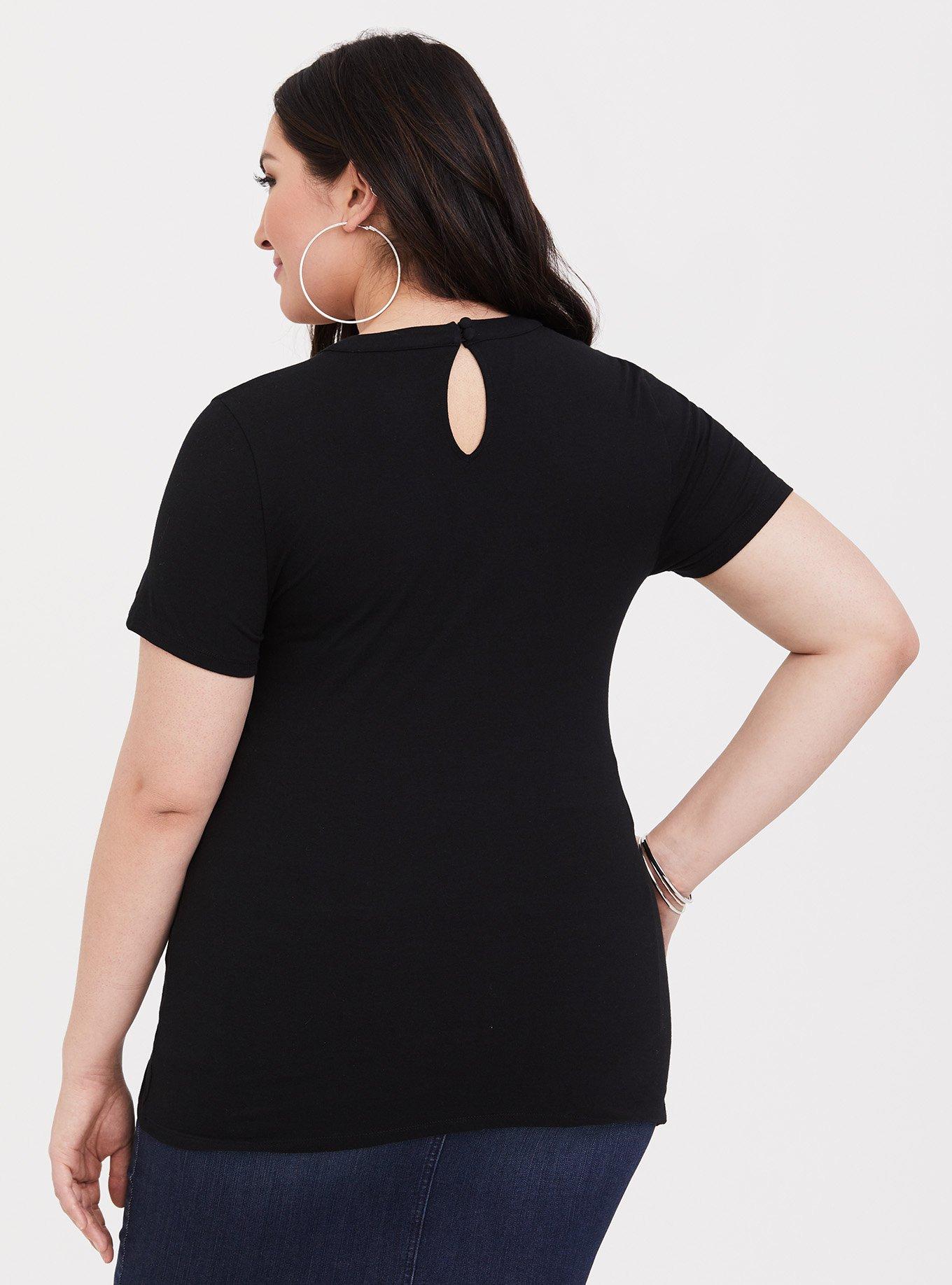 Foxy Choker Neck Keyhole Tee, DEEP BLACK, alternate