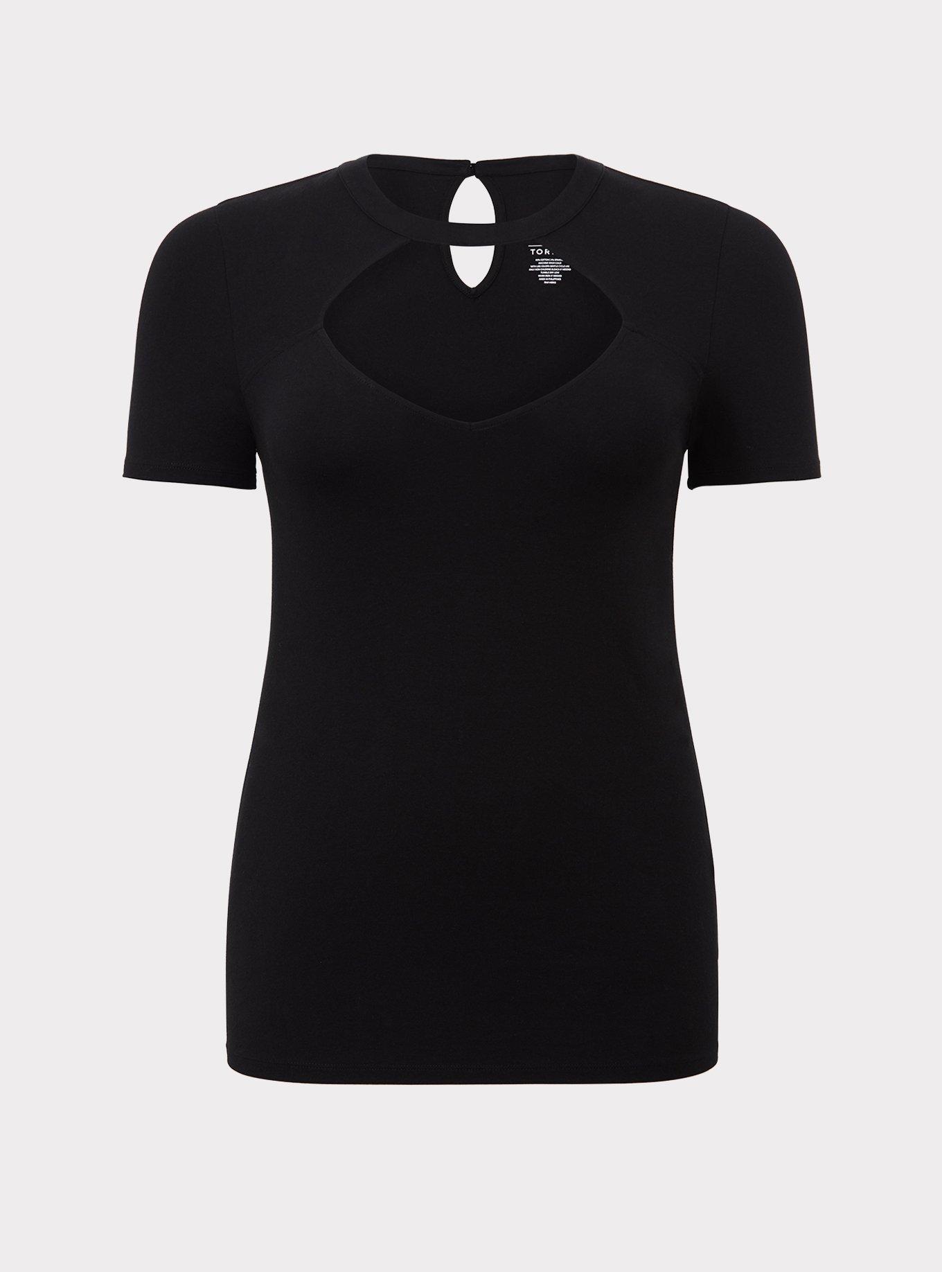 Foxy Choker Neck Keyhole Tee, DEEP BLACK, hi-res