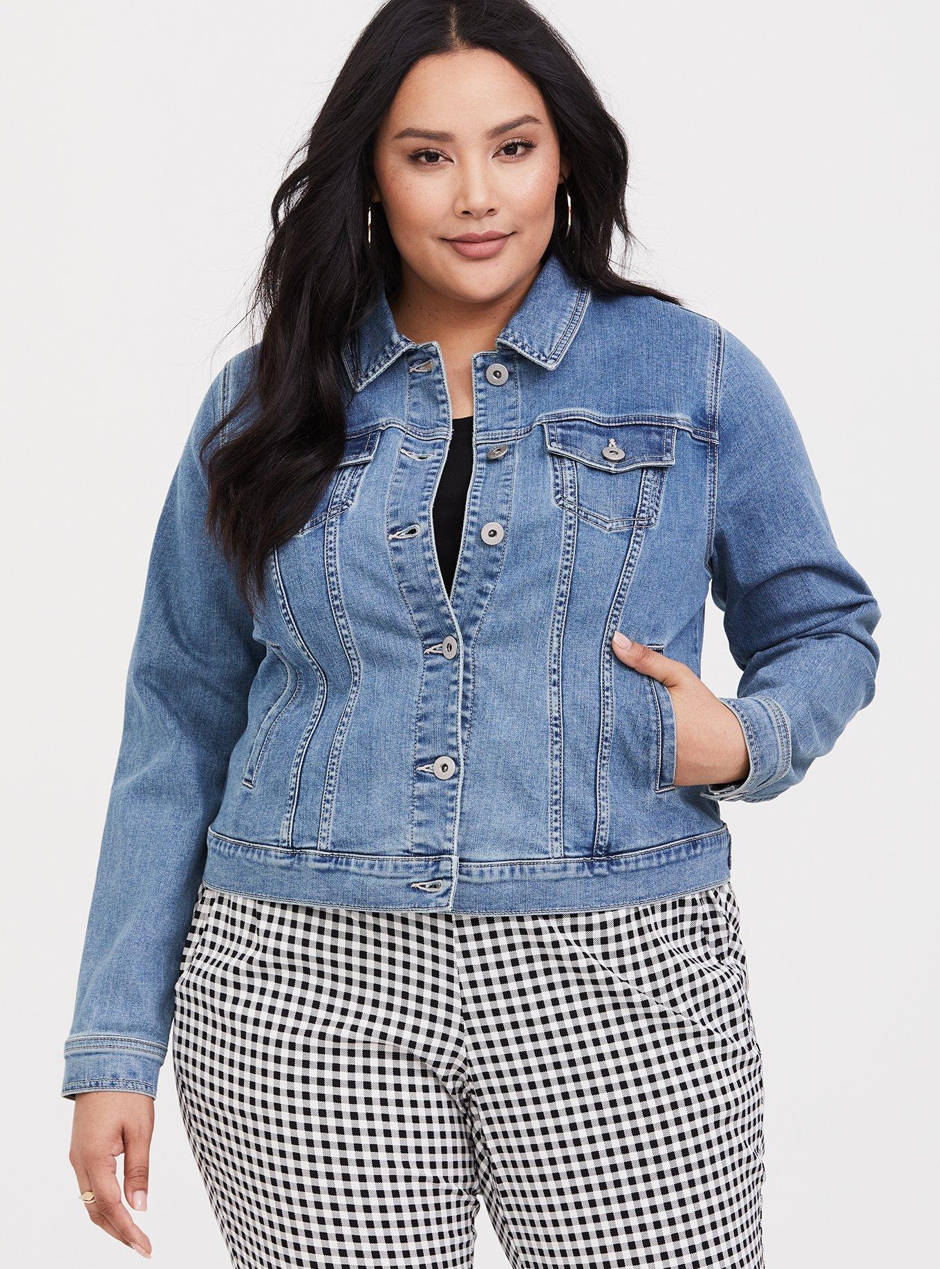 Plus Size Denim Jacket - Medium Wash, , alternate