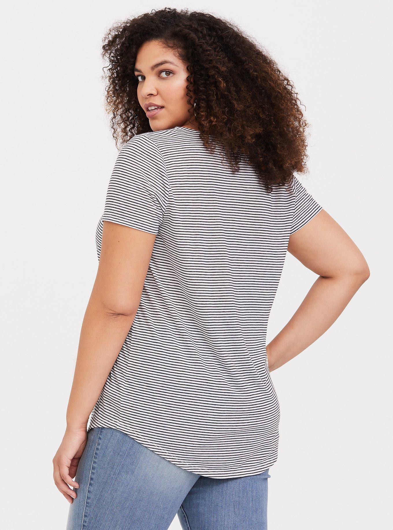 Black & White Stripe V-Neck Tee, STRIPE, alternate