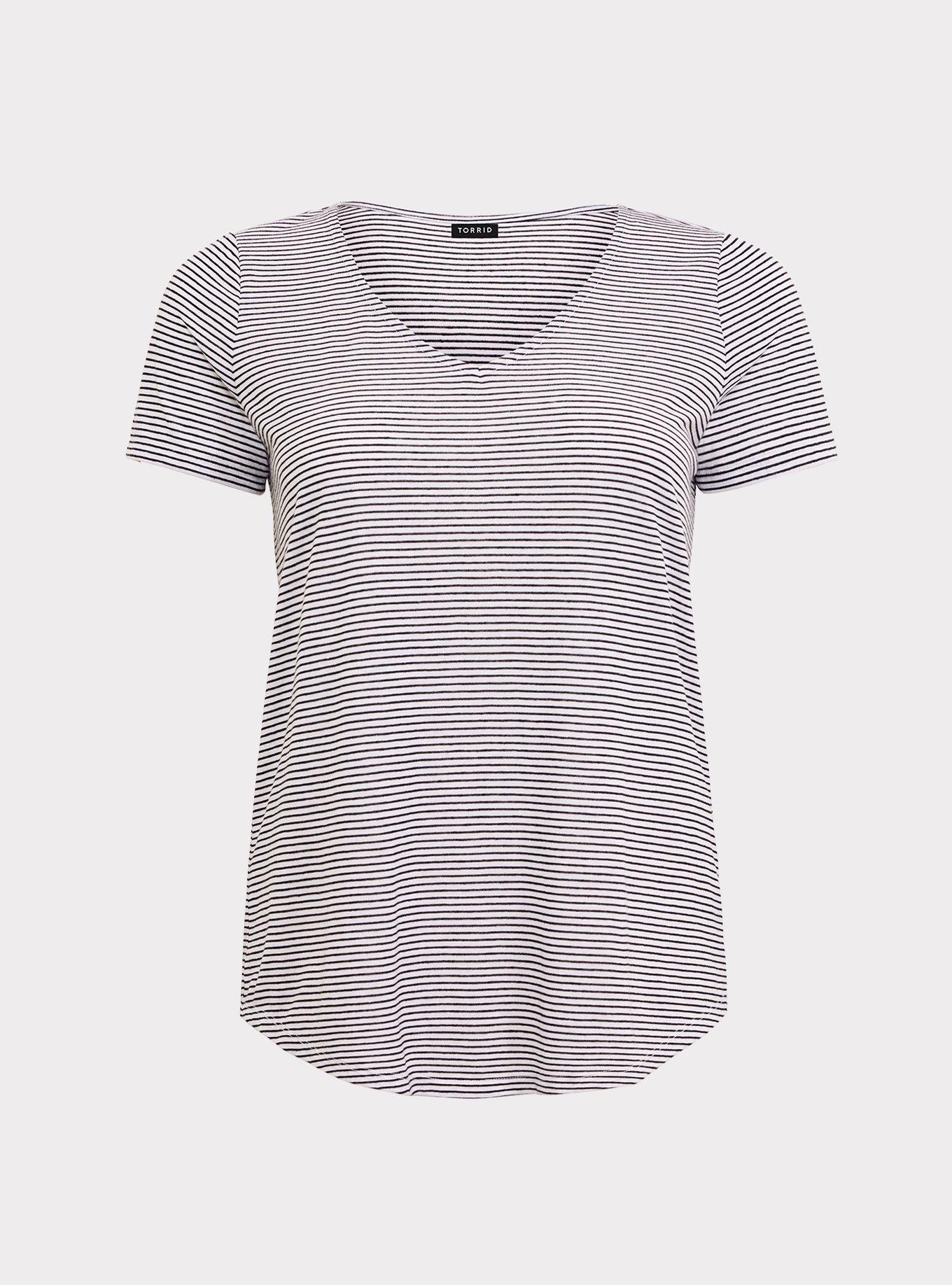 Black & White Stripe V-Neck Tee, STRIPE, hi-res