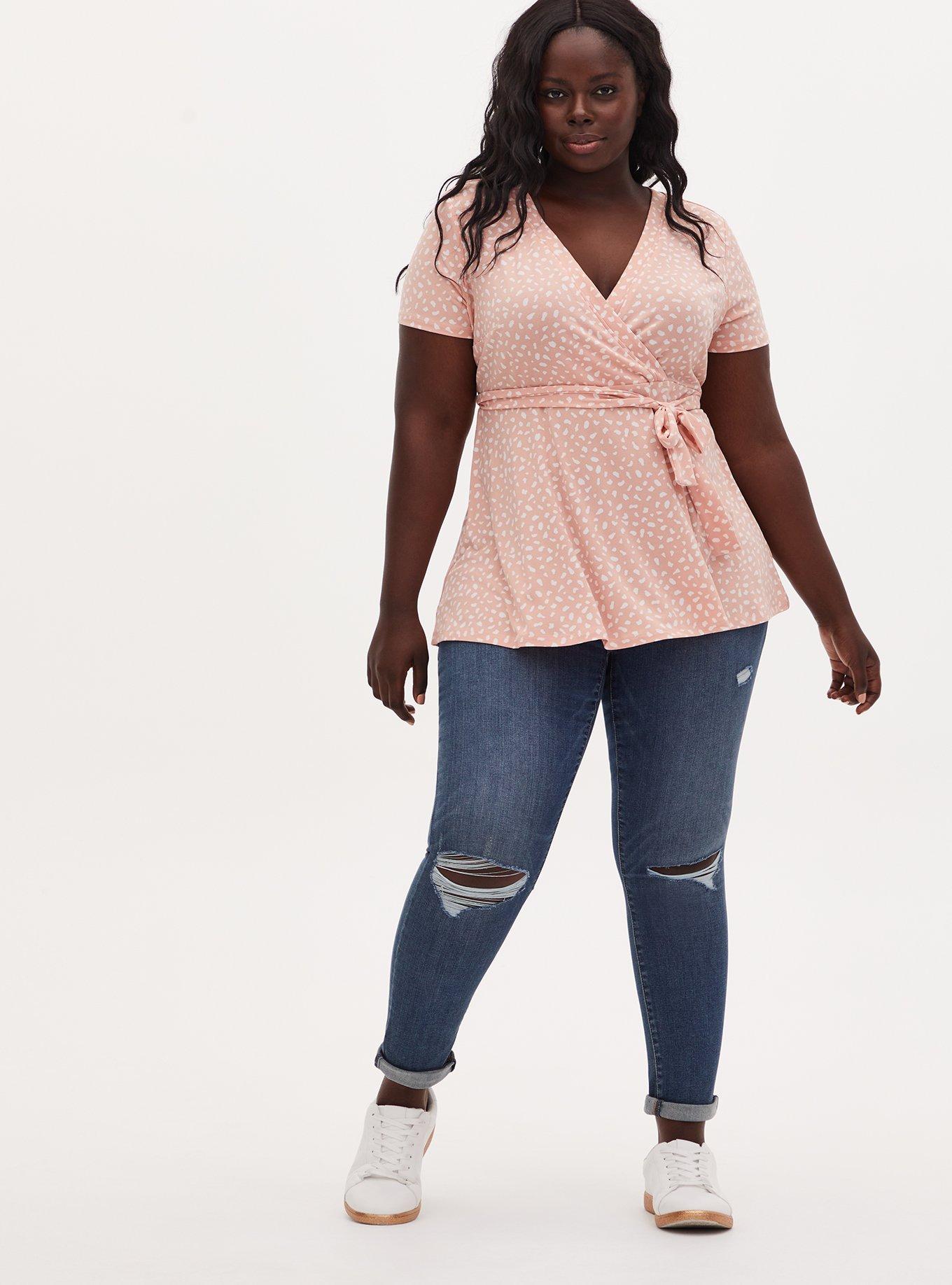Plus Size Knit Crepe Wrap Peplum Top Torrid