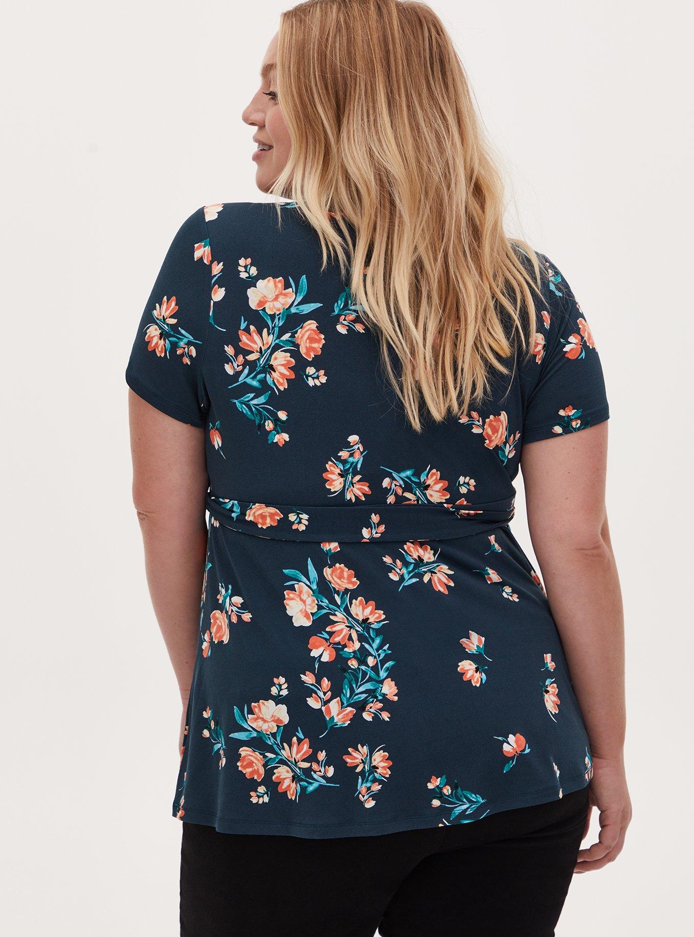 Knit Crepe Wrap Peplum Top, MIDNIGHT NAVY, alternate