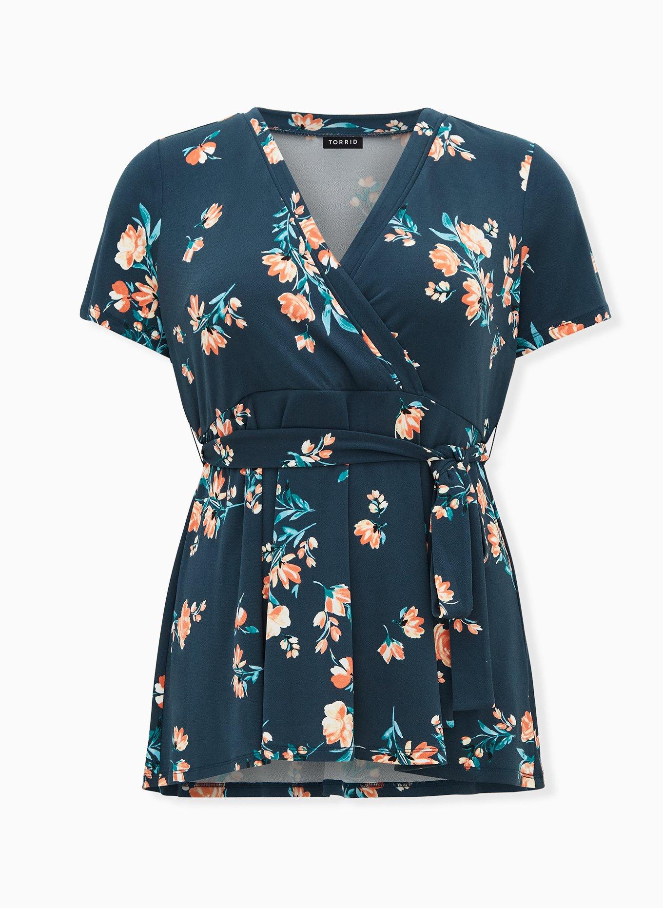 Knit Crepe Wrap Peplum Top, MIDNIGHT NAVY, hi-res