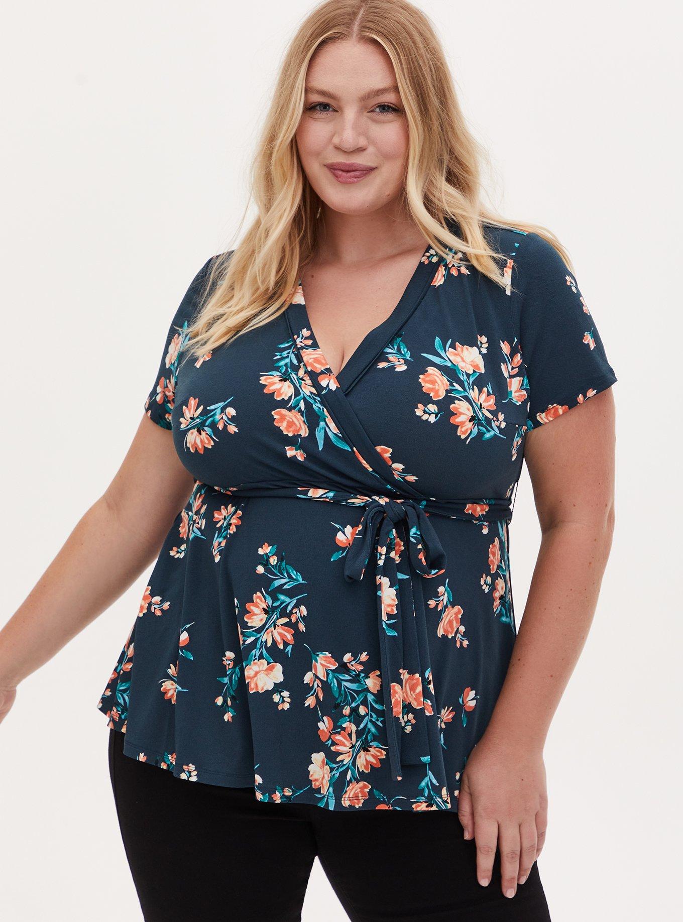 Knit Crepe Wrap Peplum Top, MIDNIGHT NAVY, hi-res