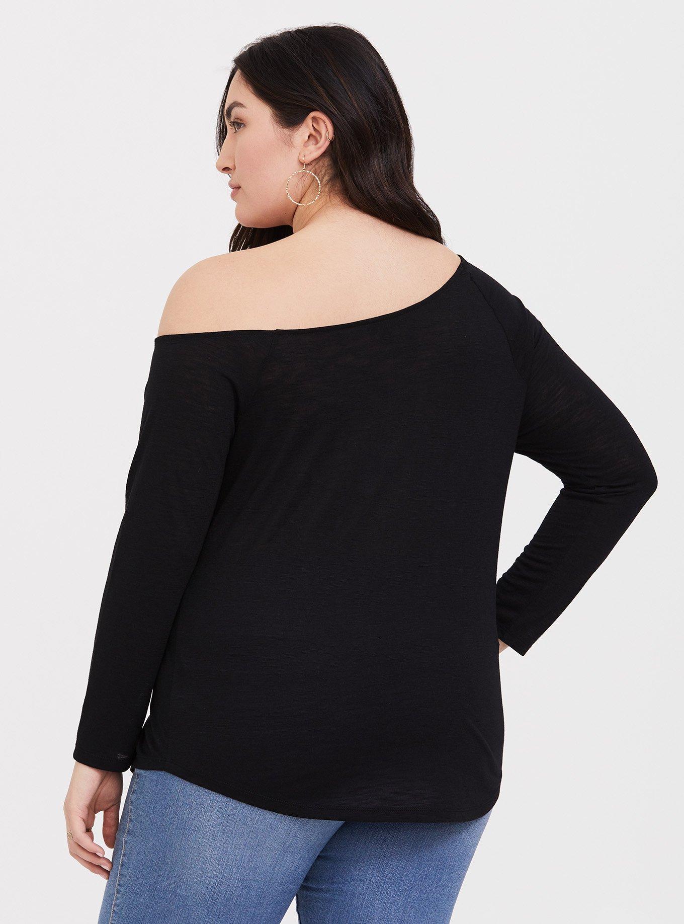 Black Off Shoulder Tee, DEEP BLACK, alternate