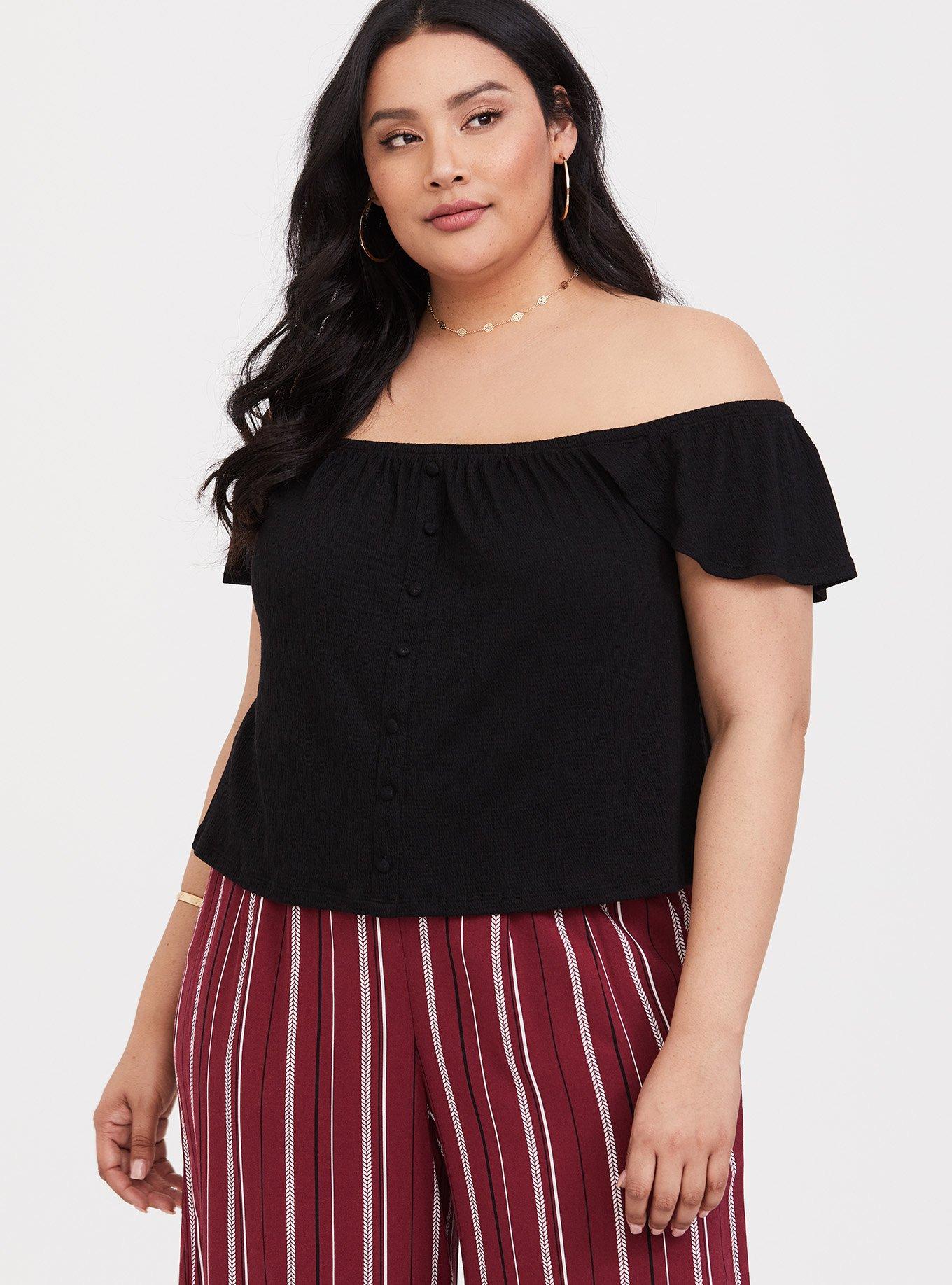 Plus Size Off Shoulder Long Sleeve Cropped Top