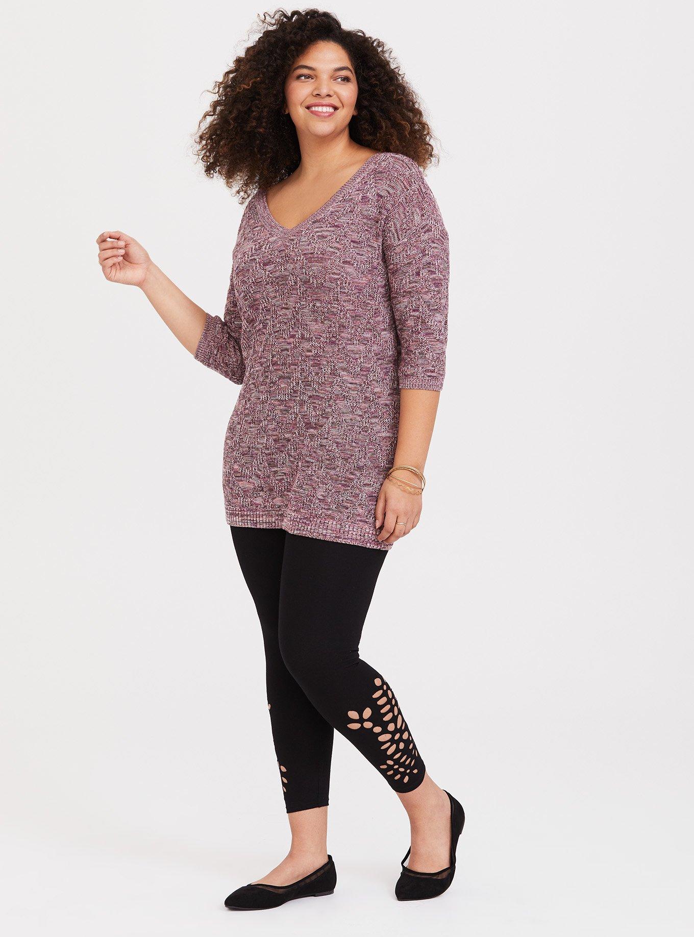 Black Ankle Leaf Laser Cut Crop Legging, BLACK, alternate