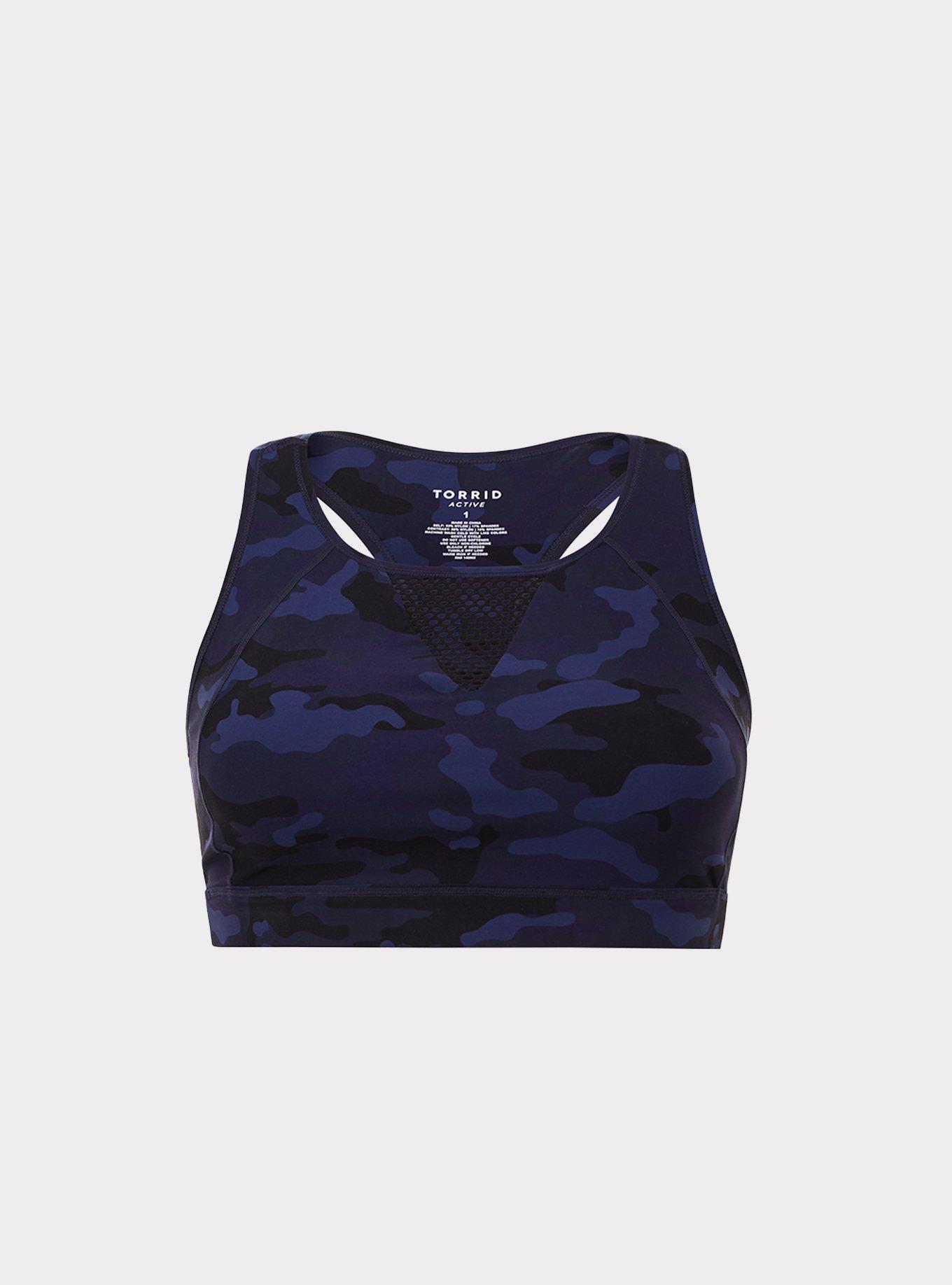 Plus Size Navy Camo Mesh Wicking Sports Bra, , hi-res
