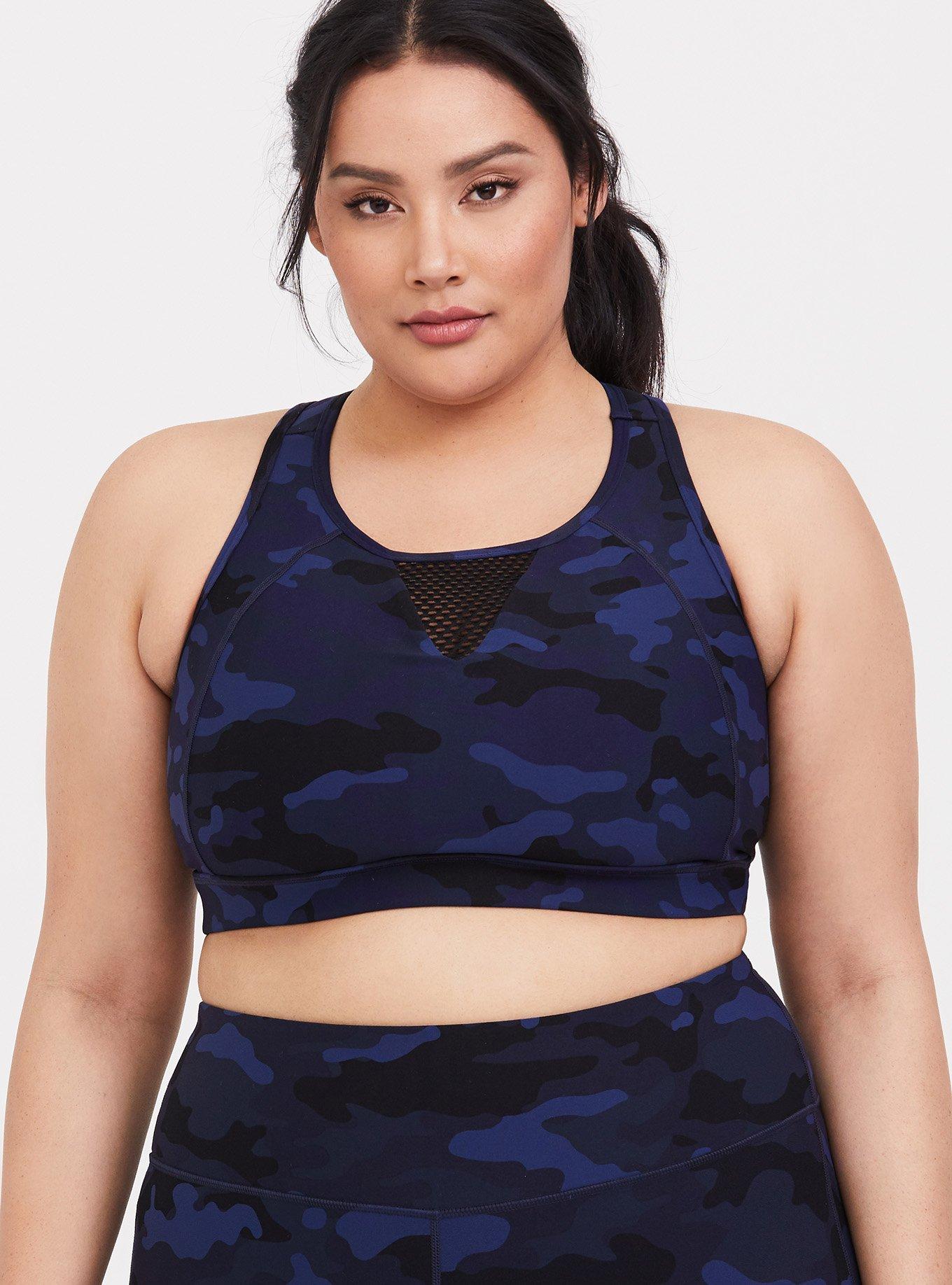 Plus Size Navy Camo Mesh Wicking Sports Bra, , hi-res