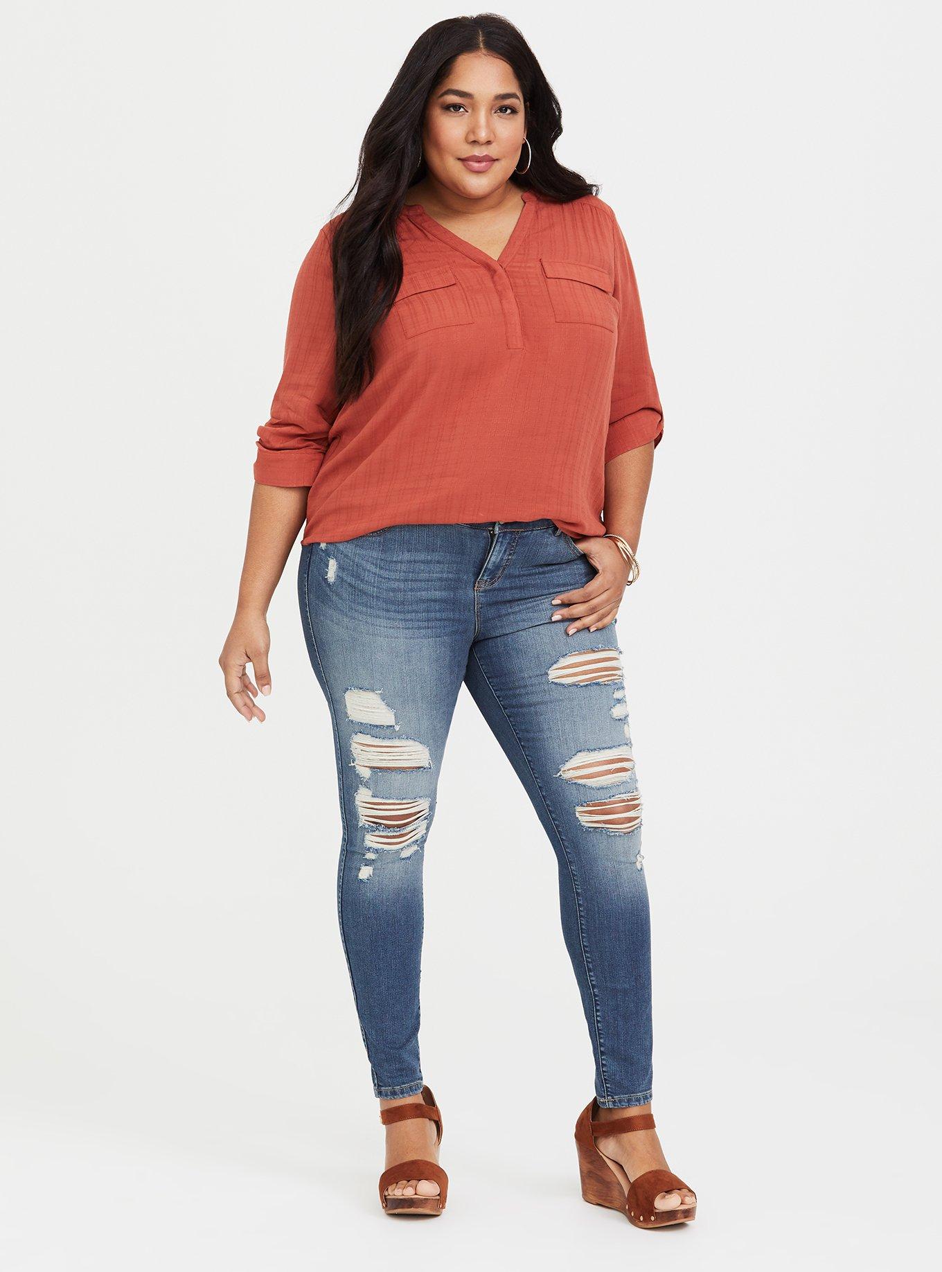 Harper - Burnt Brick Rayon Dobby Pullover Blouse, BURNT BRICK, alternate