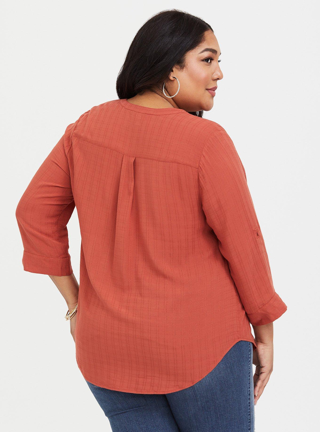 Harper - Burnt Brick Rayon Dobby Pullover Blouse, BURNT BRICK, alternate