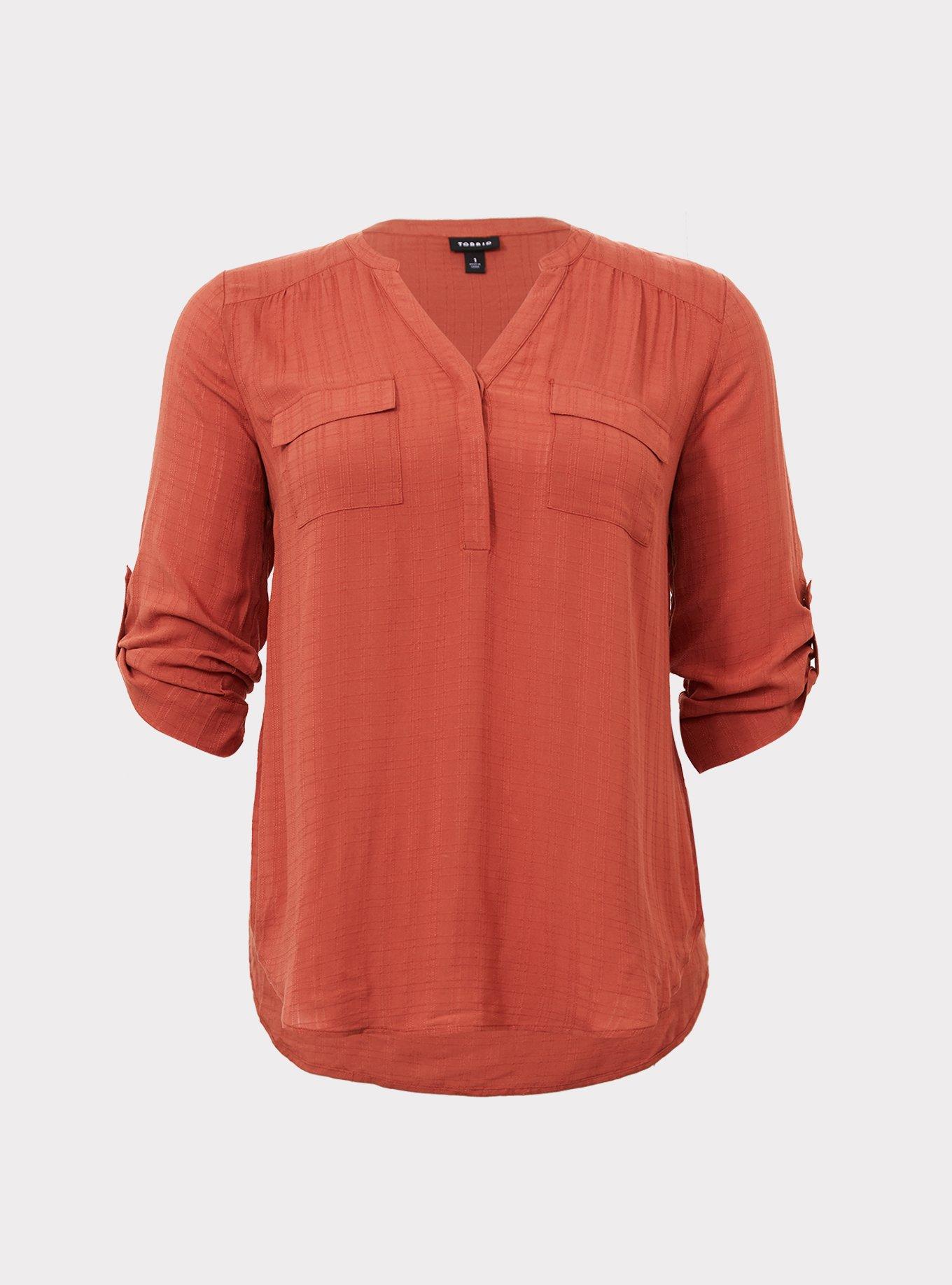 Harper - Burnt Brick Rayon Dobby Pullover Blouse, BURNT BRICK, hi-res