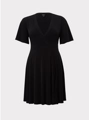 Mini Studio Knit Faux Wrap Dress, DEEP BLACK, hi-res