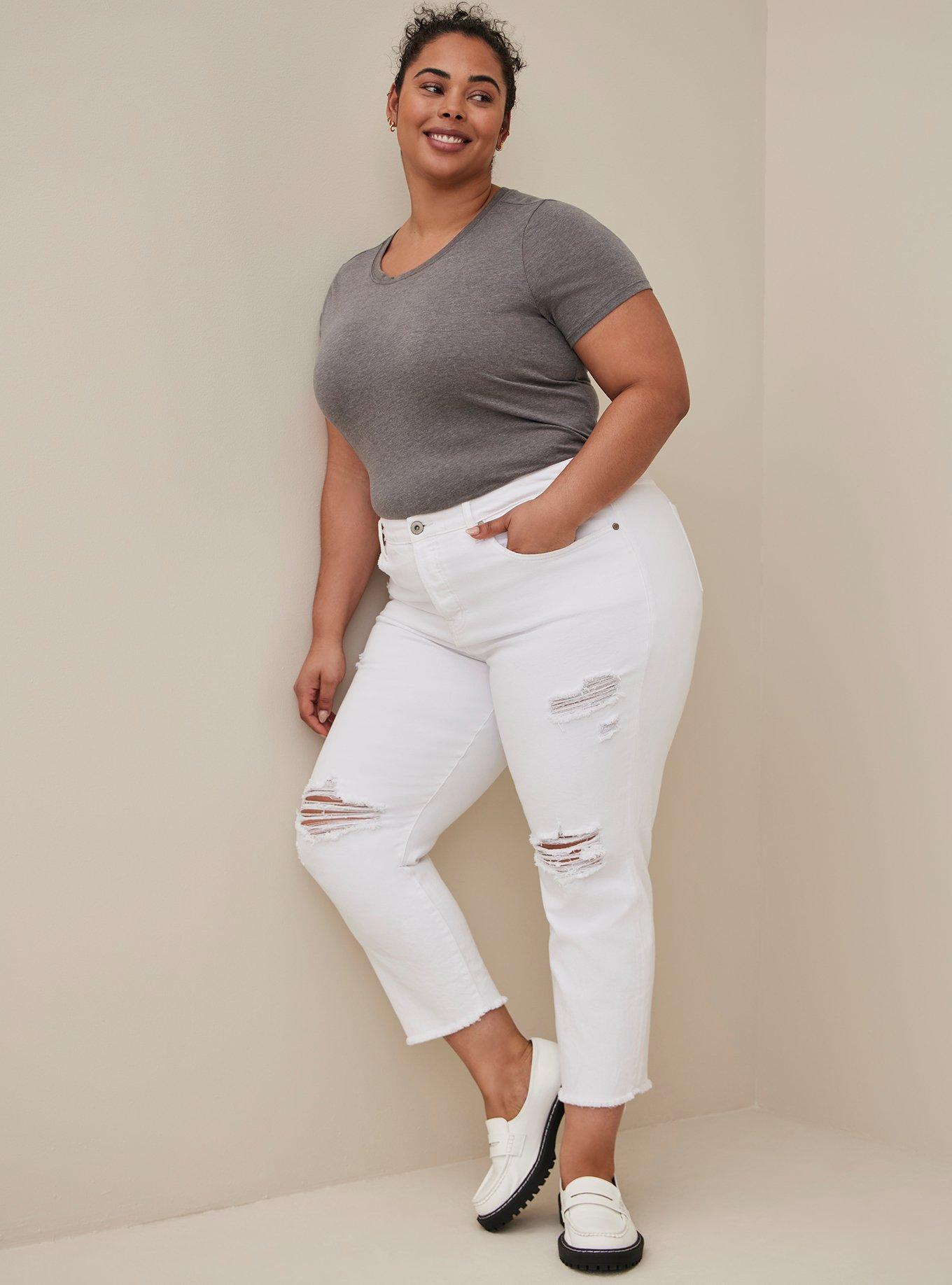 Slim Straight Ankle Jeans In Short Inseam In Curves 360 Denim With Side  Slit - Optic White White