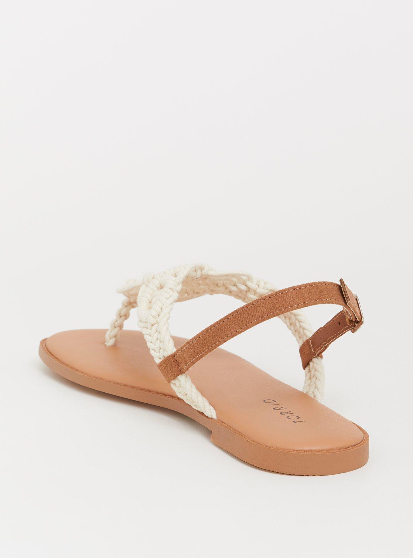 Plus Size Ivory Macrame T-Strap Sandal (Wide Width), IVORY, alternate
