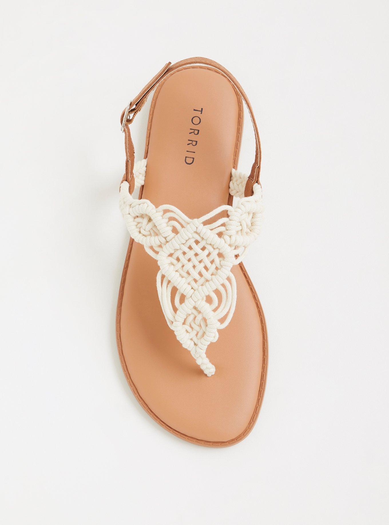 Plus Size Ivory Macrame T-Strap Sandal (Wide Width), IVORY, alternate