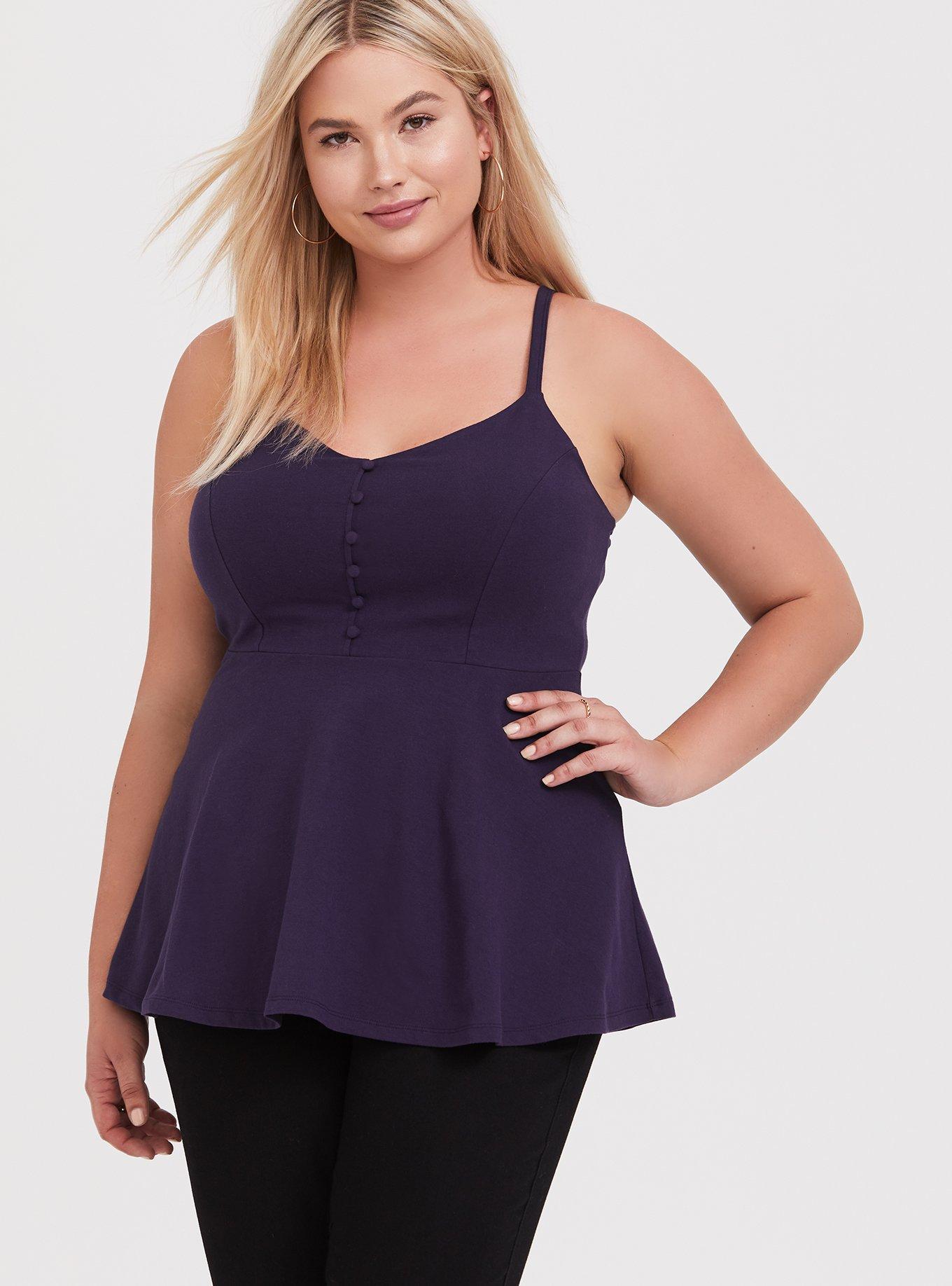 Foxy V-Neck Peplum Cami, MULLED CURRANT, hi-res