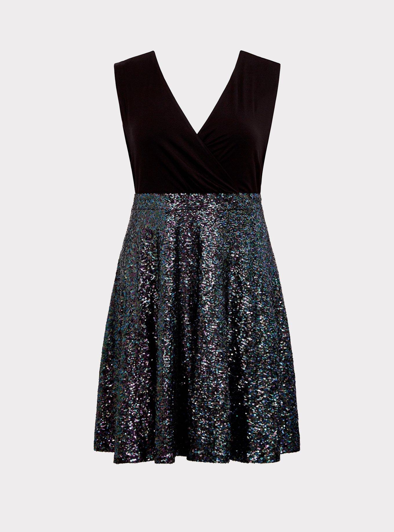 Special occasion black fashion sequin skater dress