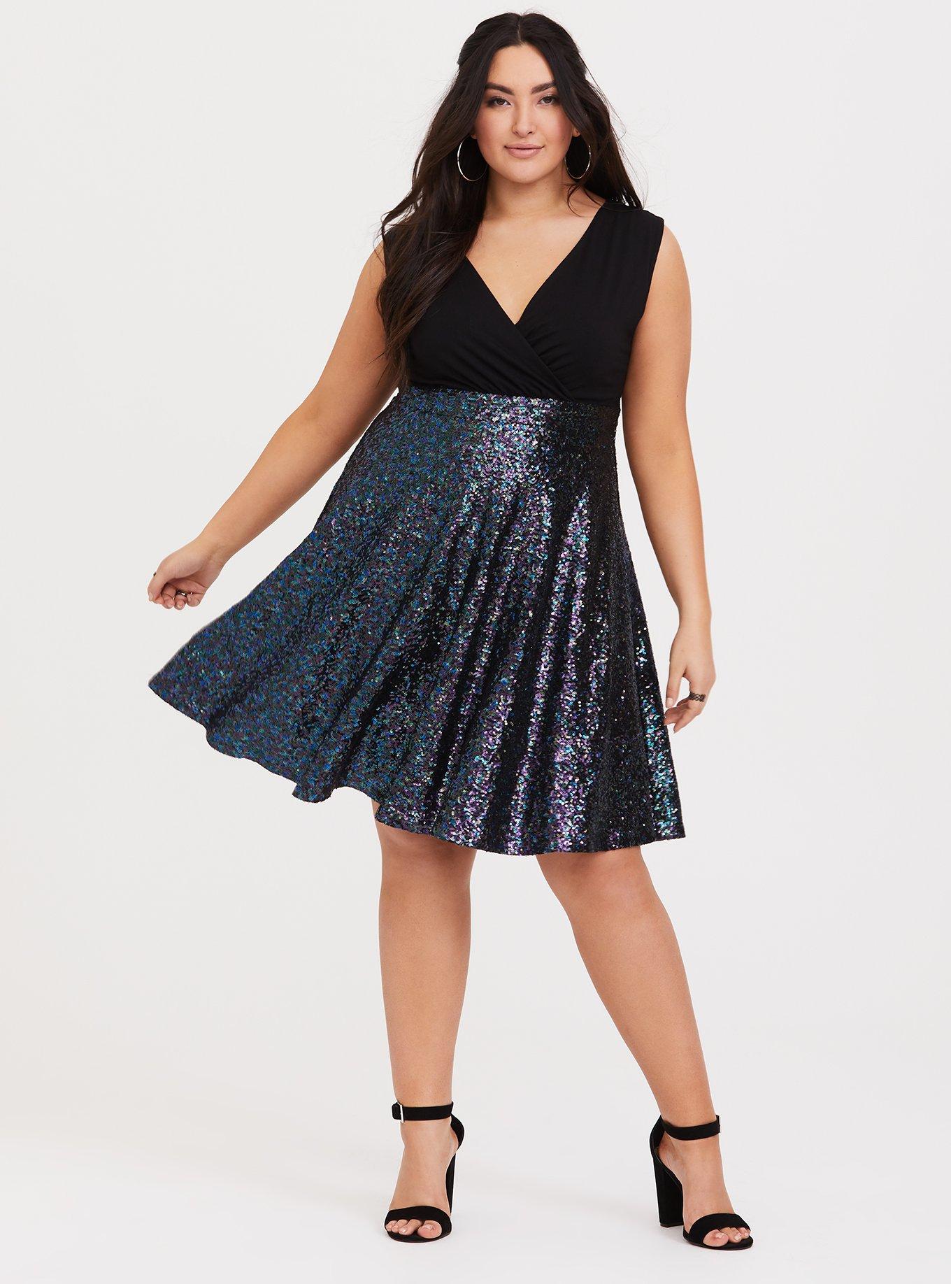 Plus Size - Special Occasion Black Sequin Skater Dress - Torrid