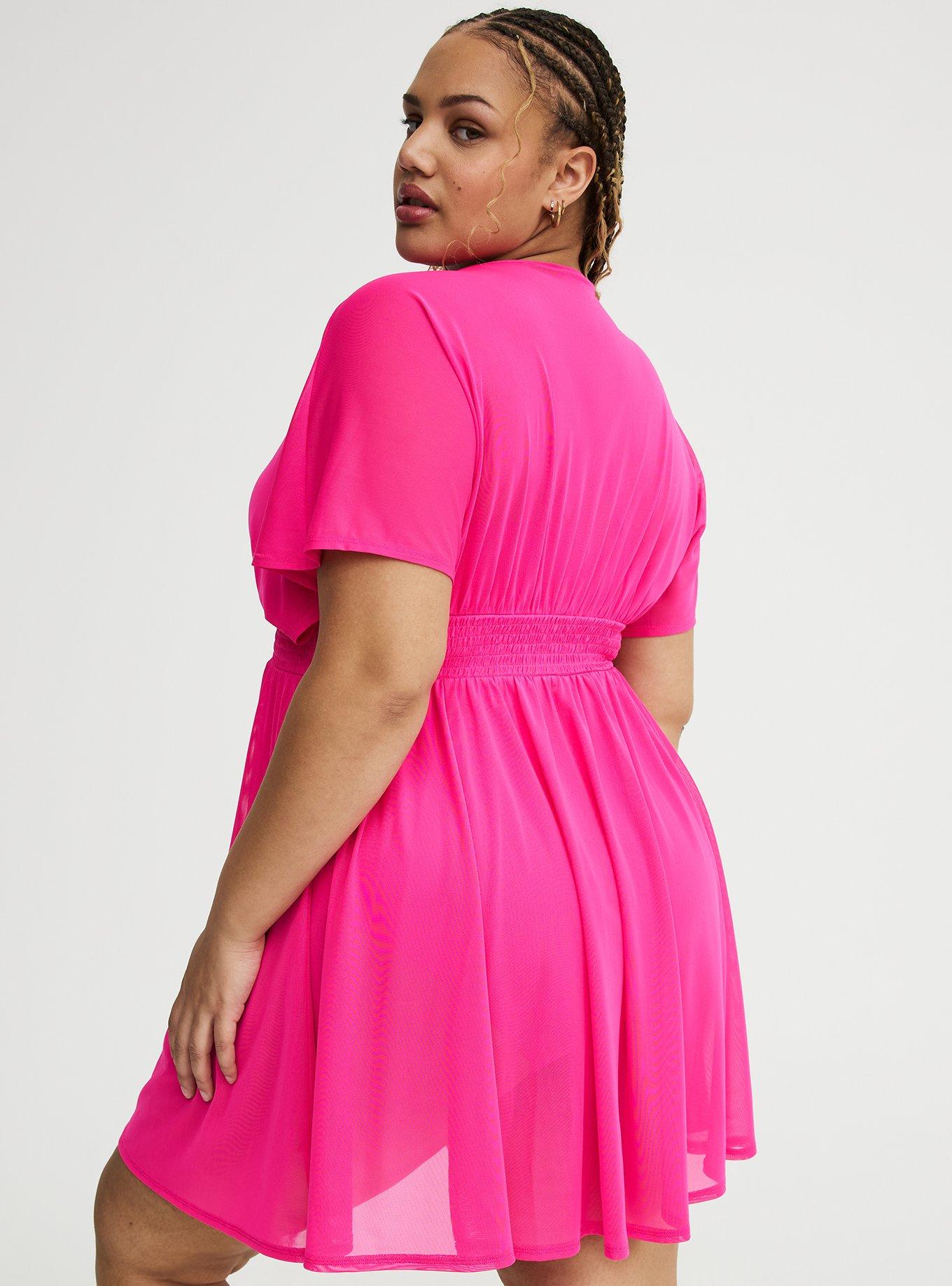 Chiffon Smocked Waist Cover-Up Dress, NEON PINK SWIM, alternate