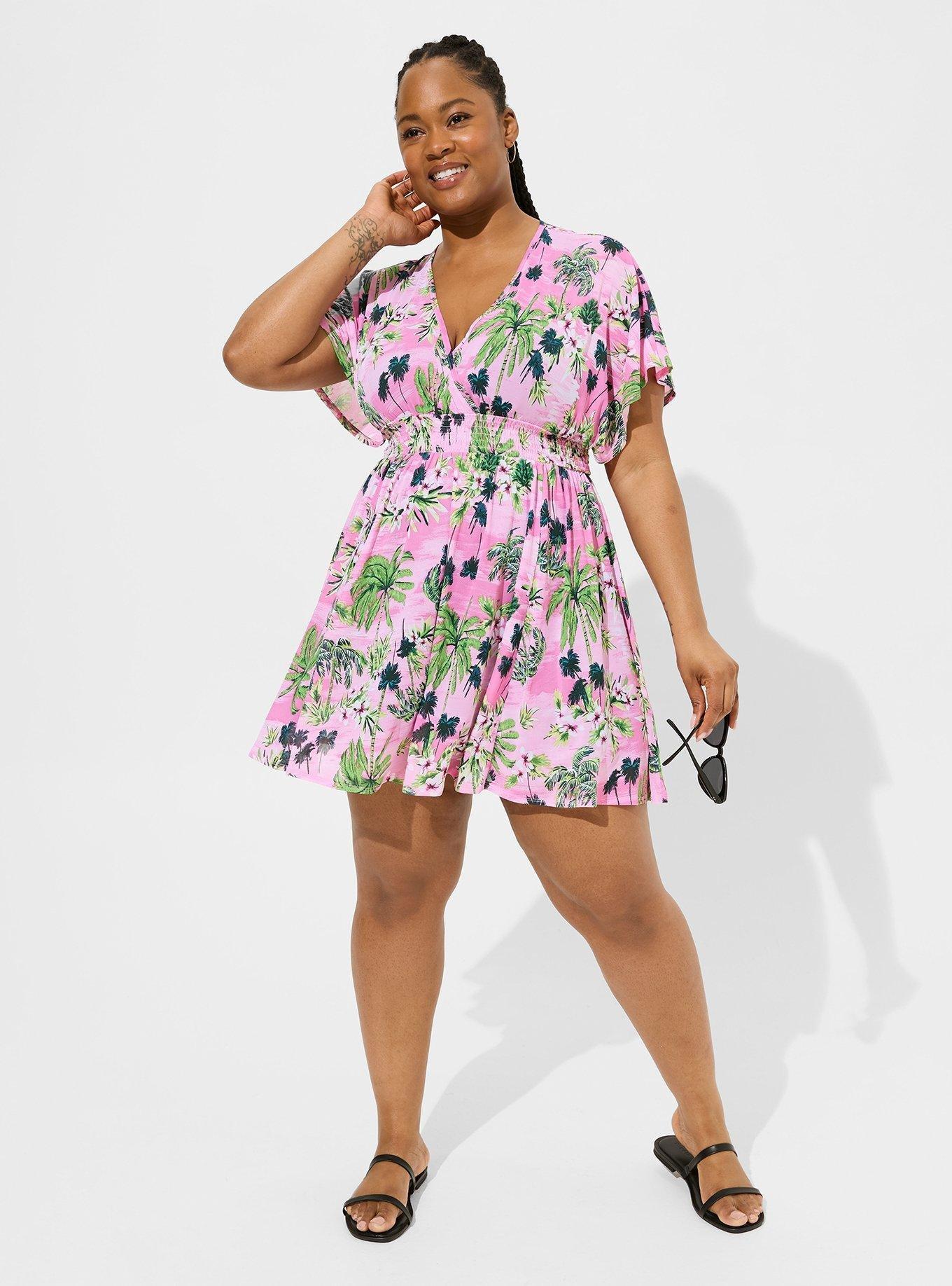 Chiffon Smocked Waist Cover-Up Dress, LUCIOUS TROPICAL SWIMMING PINK, alternate