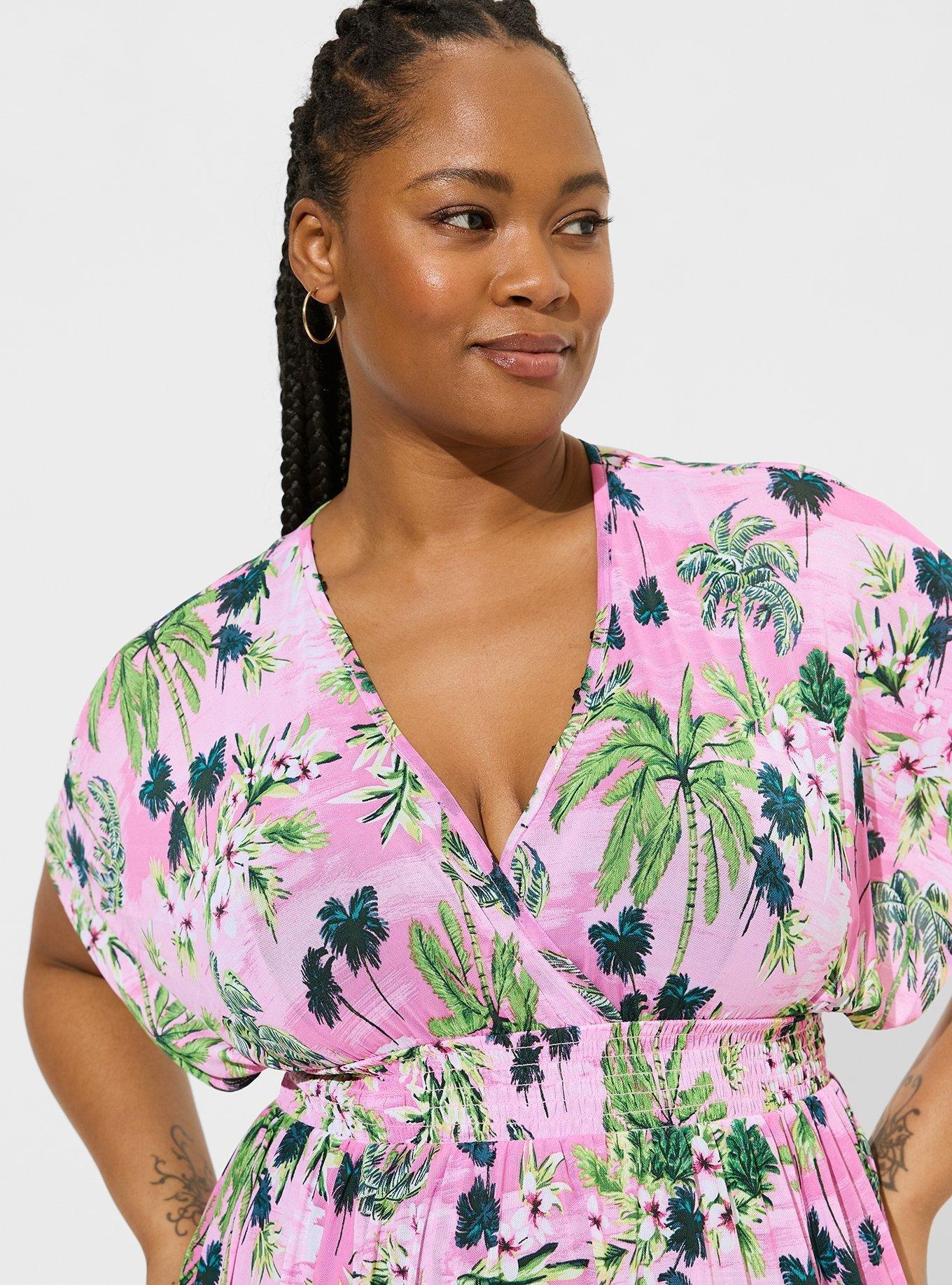 Chiffon Smocked Waist Cover-Up Dress, LUCIOUS TROPICAL SWIMMING PINK, alternate