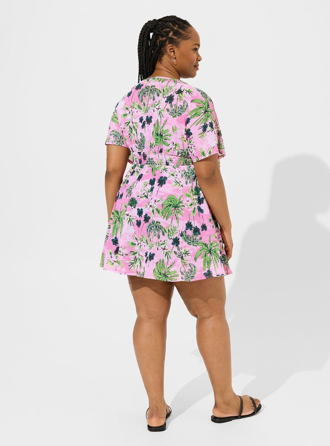 Chiffon Smocked Waist Cover-Up Dress, LUCIOUS TROPICAL SWIMMING PINK, alternate