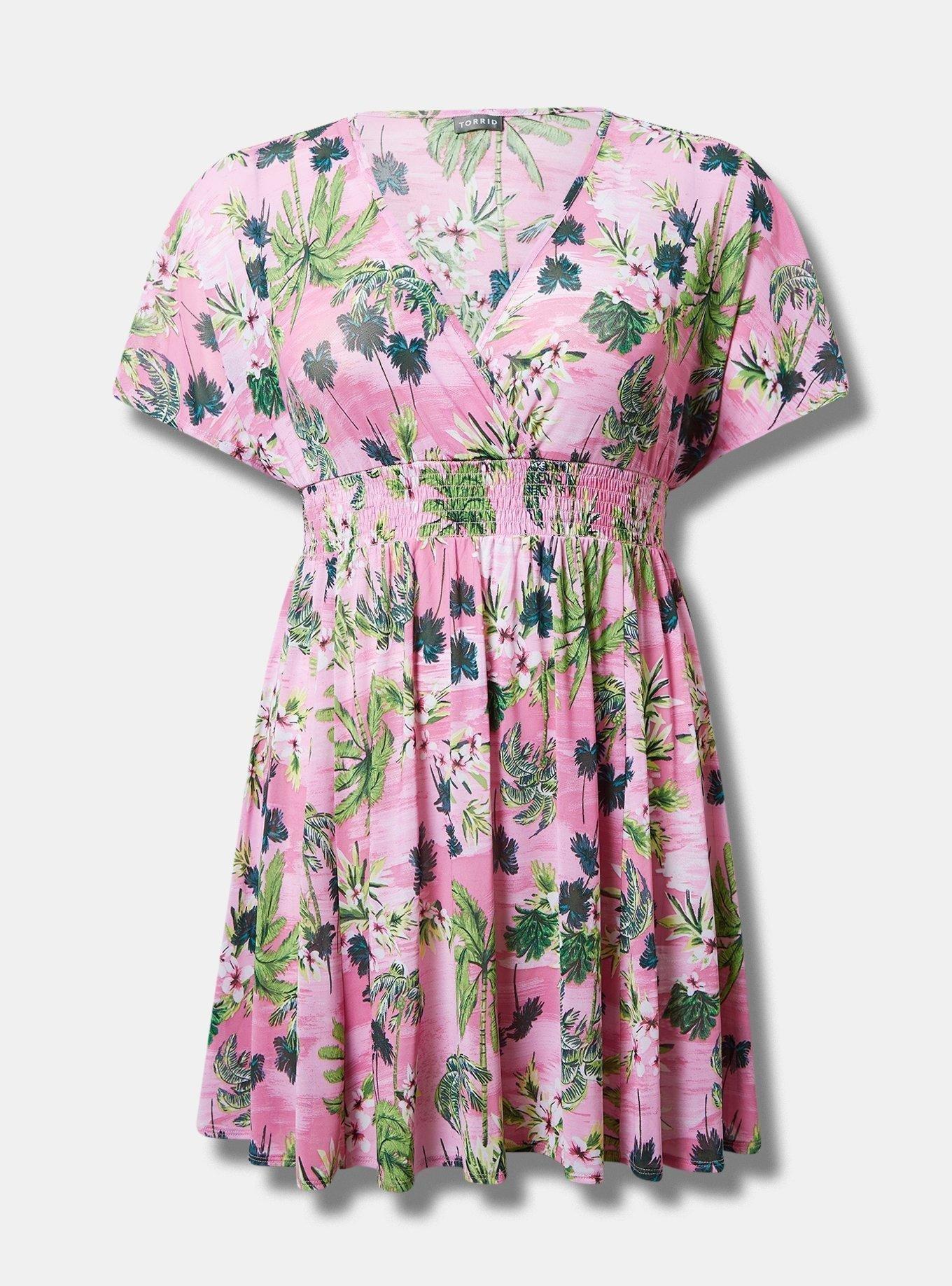 Chiffon Smocked Waist Cover-Up Dress, LUCIOUS TROPICAL SWIMMING PINK, hi-res