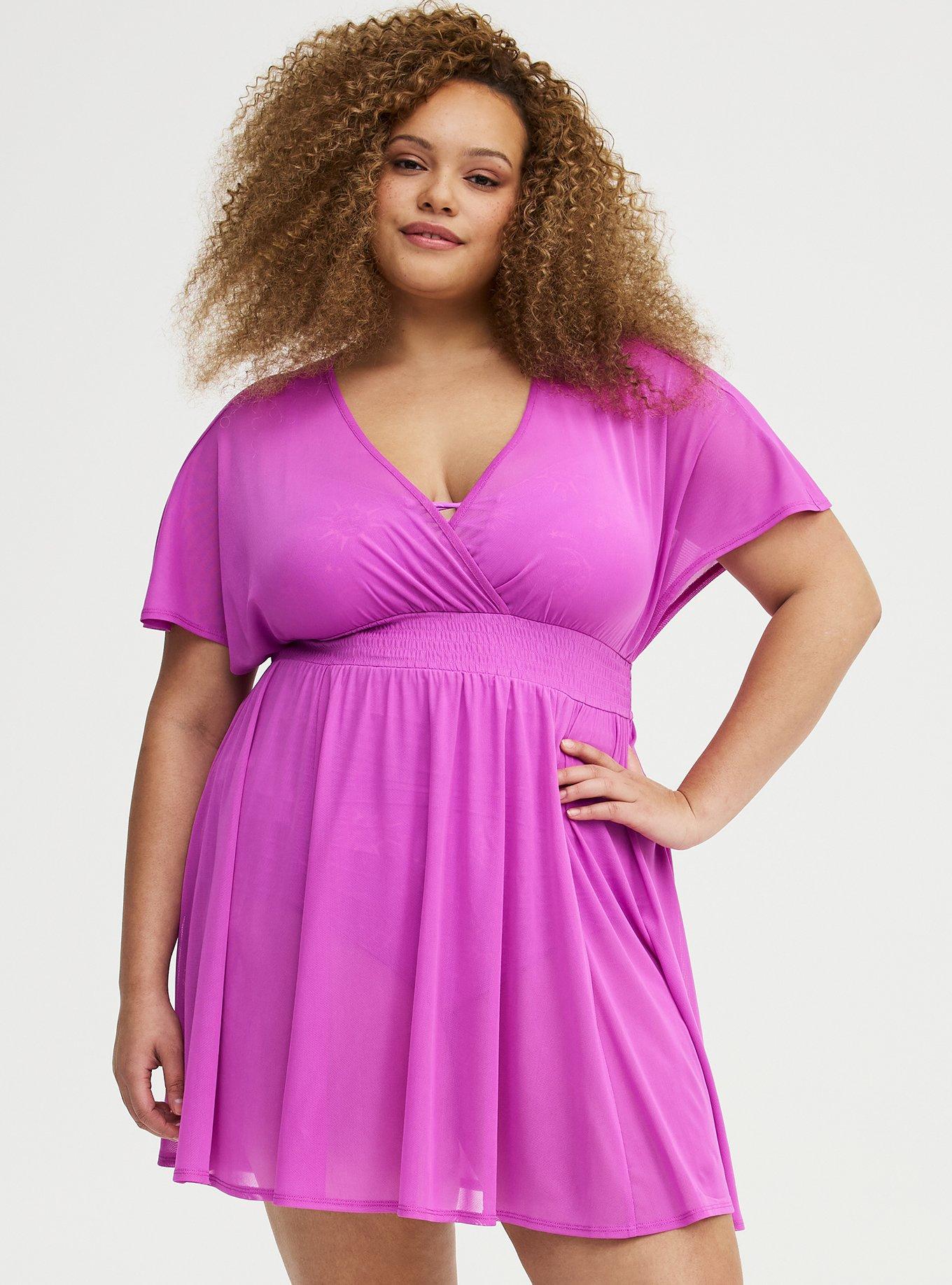 Mesh Smocked Waist Swim Cover-Up, VIVID VIOLET SWIM, alternate