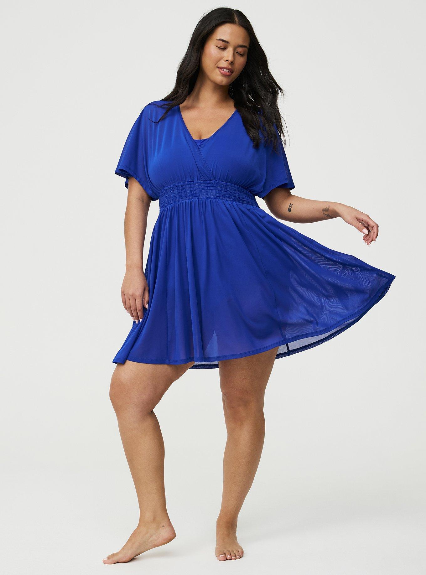Chiffon Smocked Waist Cover-Up Dress, ELECTRIC BLUE CO SWIM, alternate