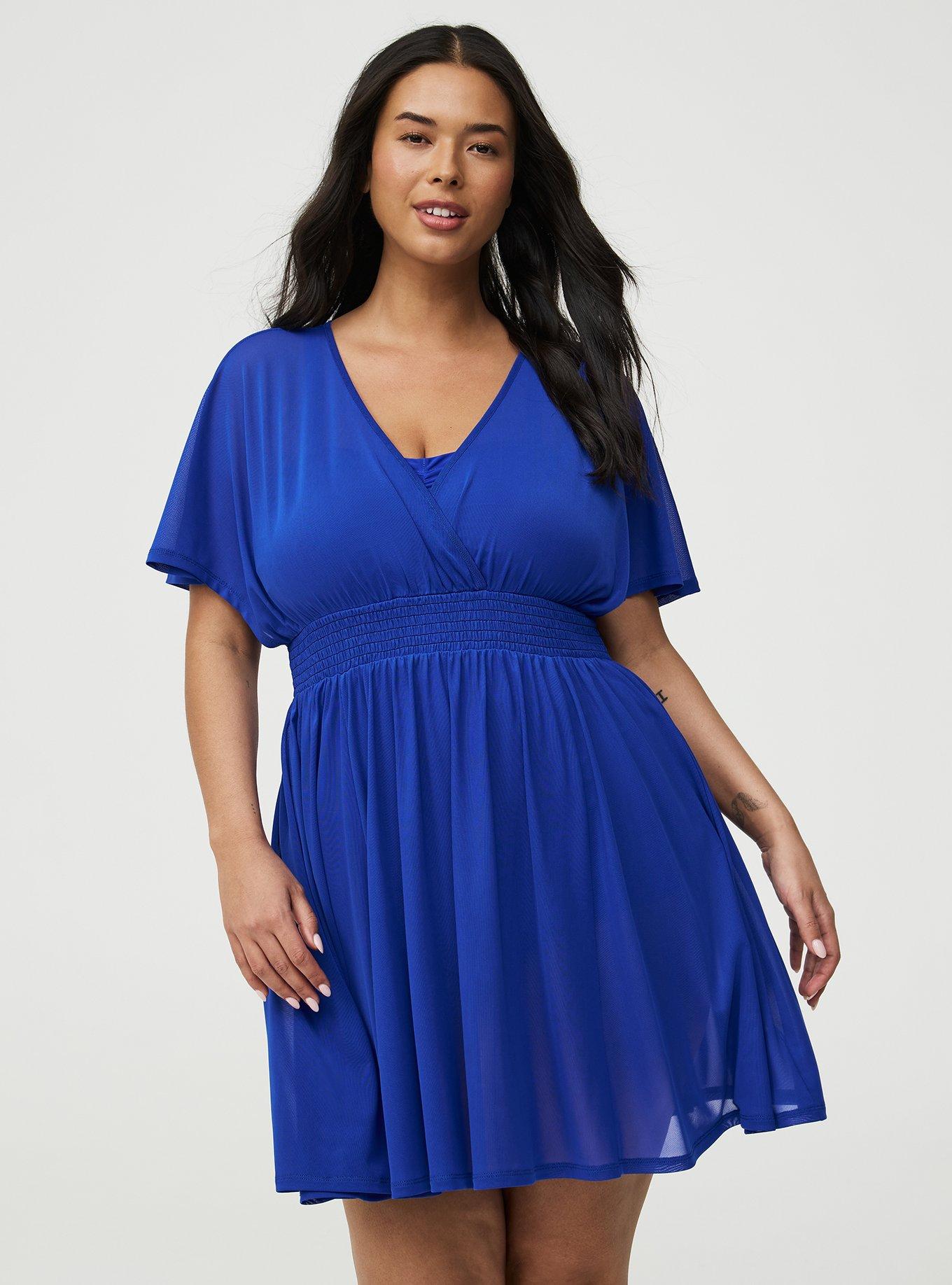 Chiffon Smocked Waist Cover-Up Dress, ELECTRIC BLUE CO SWIM, hi-res