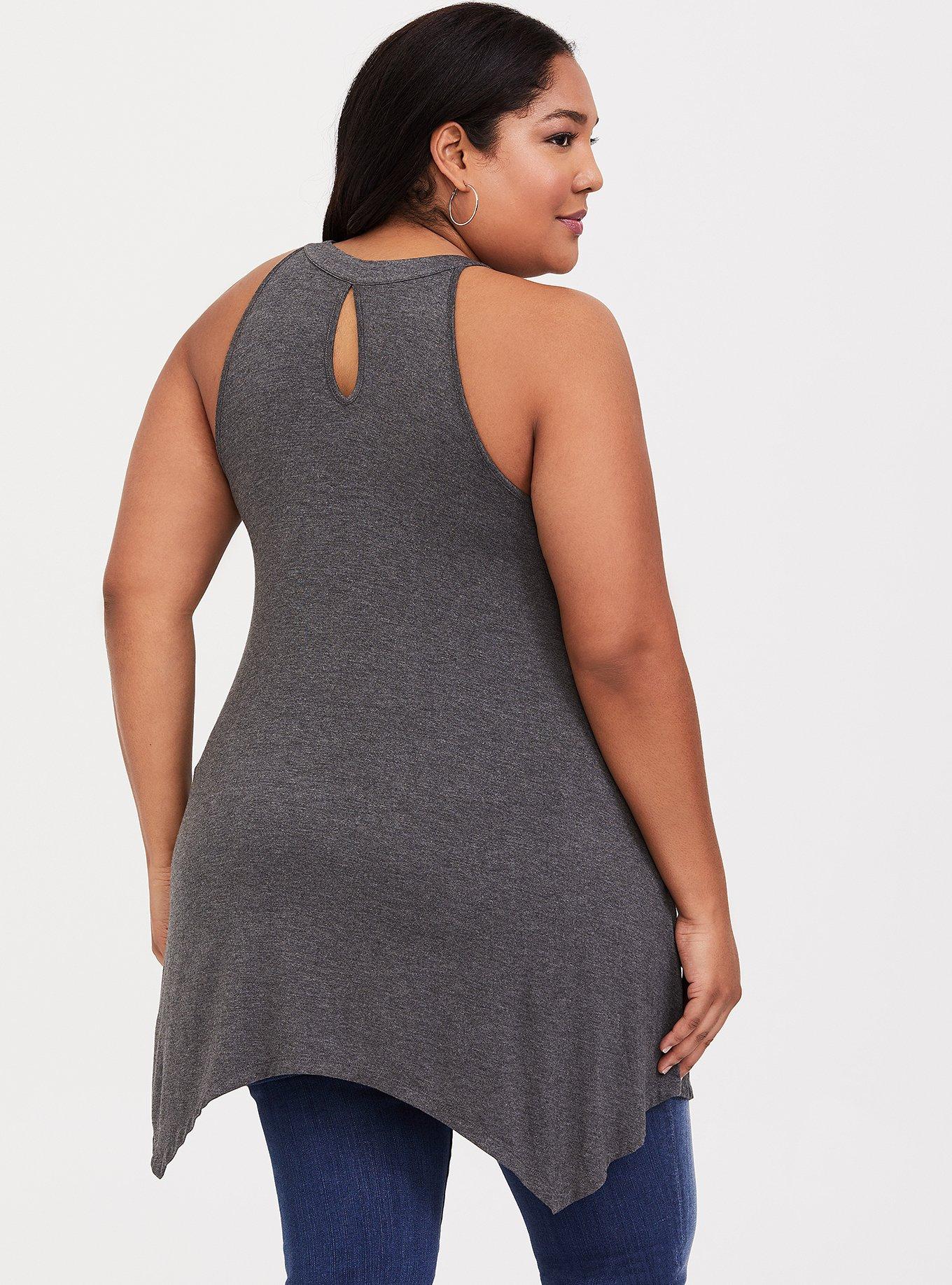 Yummy Plus 3/4 Sleeve Plus Size Tunic Top, V-Neck, Handkerchief Hem  (Charcoal Grey, 2X) : : Clothing, Shoes & Accessories