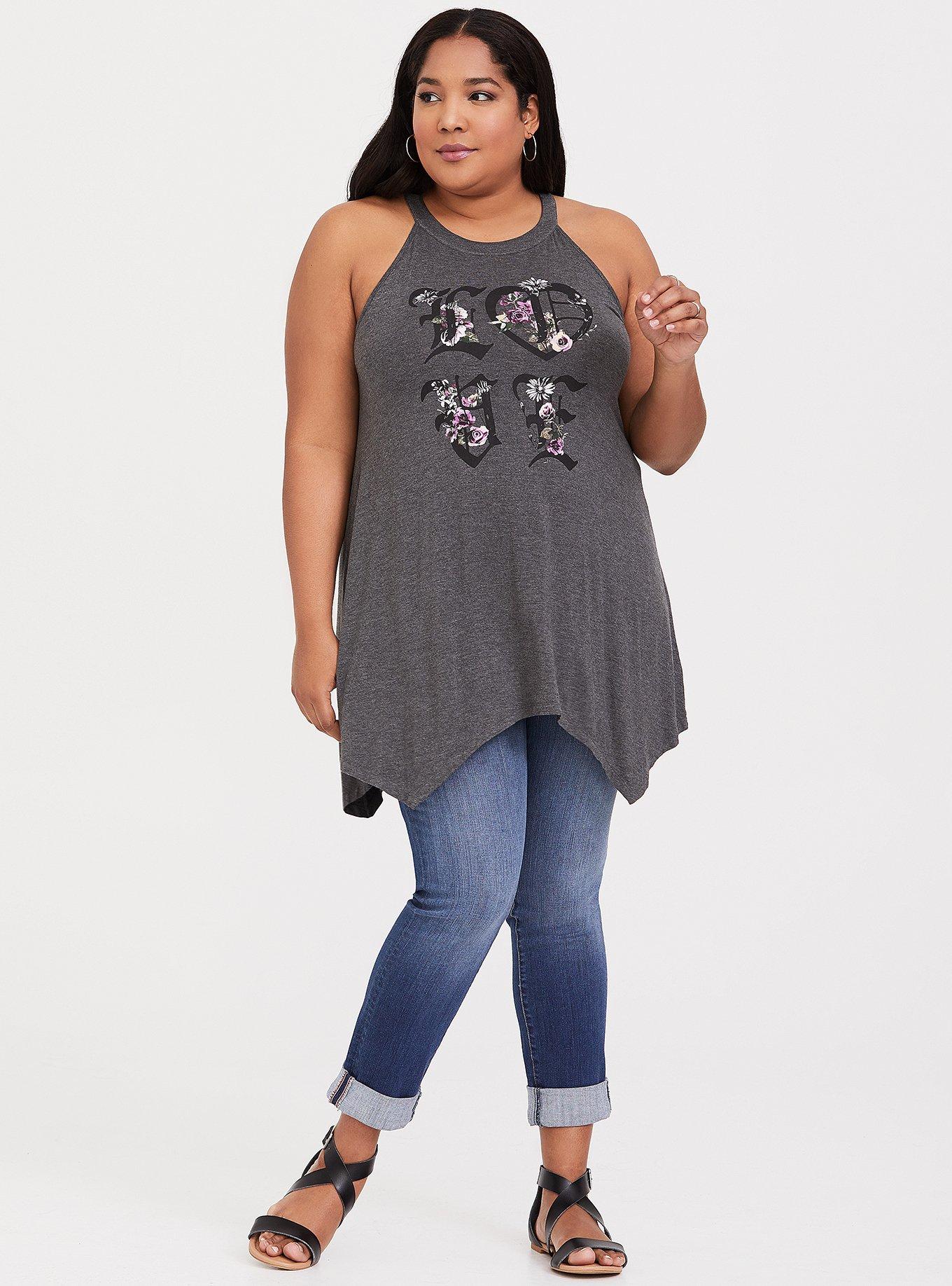 Plus Size Super Soft Dark Gray Love Handkerchief Tunic Tank, , alternate