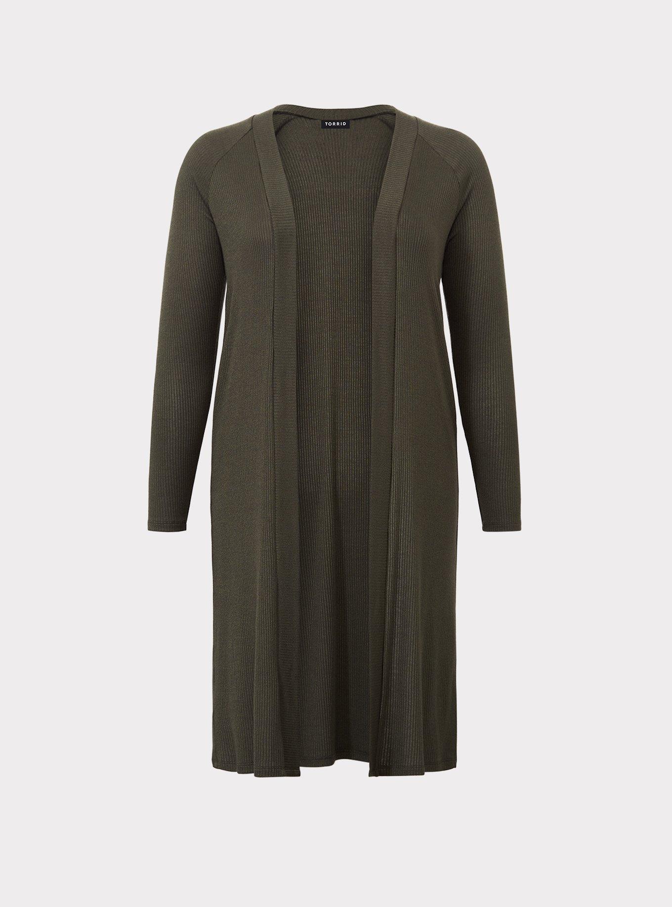 Olive Ribbed Duster, DEEP DEPTHS, hi-res