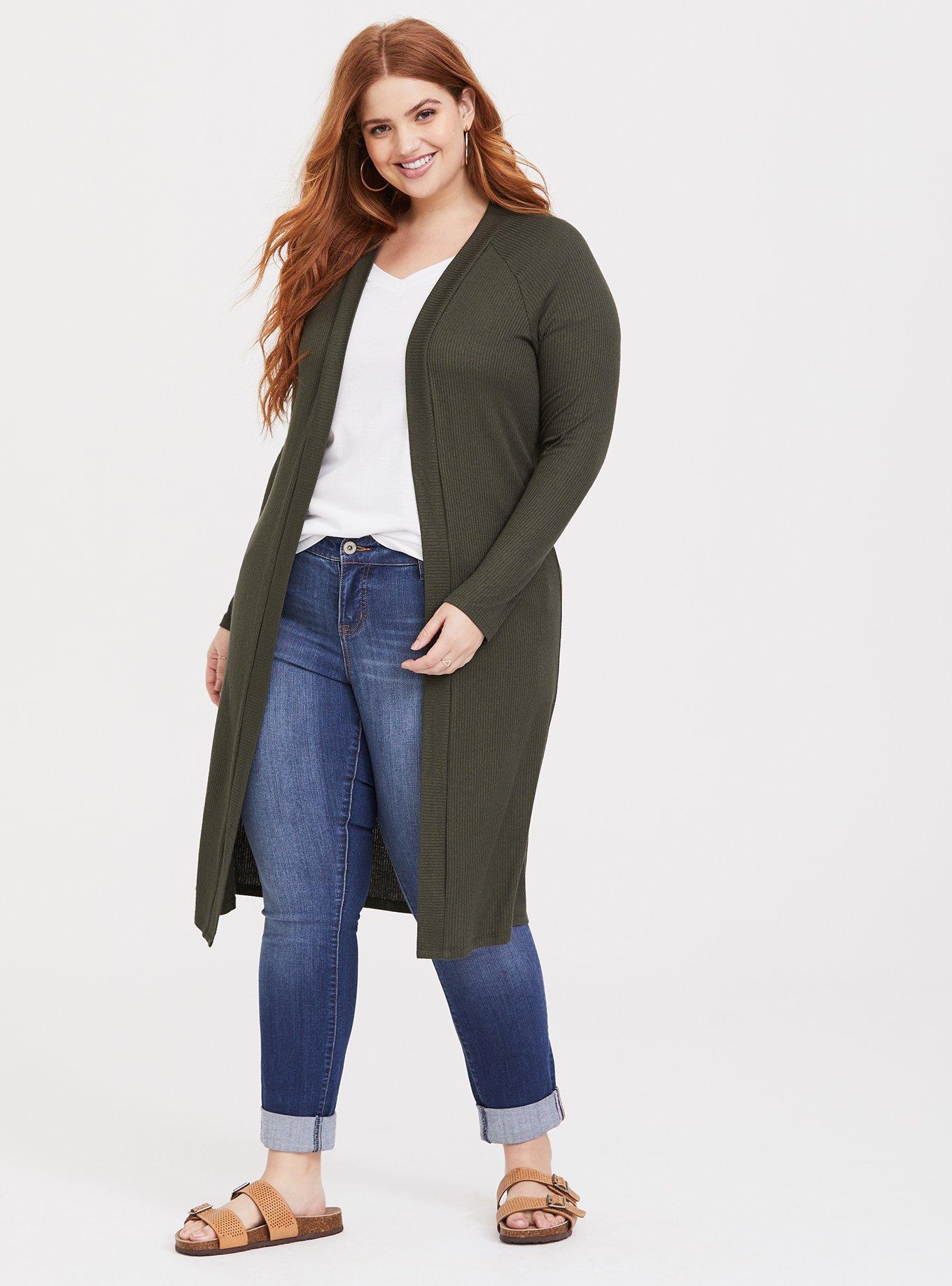 Olive Ribbed Duster, DEEP DEPTHS, hi-res