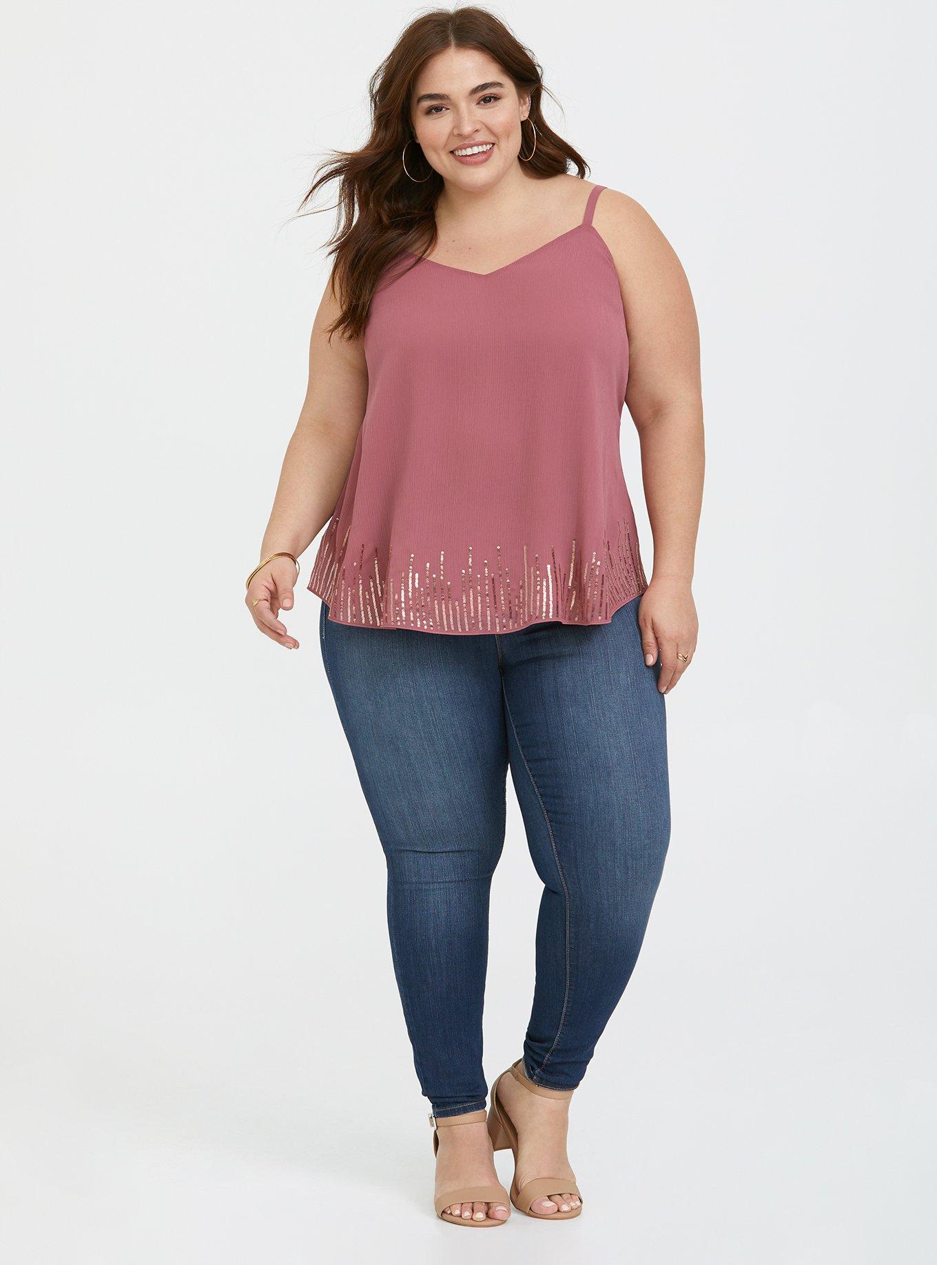 Plus Size Sophie - Pink Sequin Chiffon Double Layer Cami, DECO ROSE, alternate