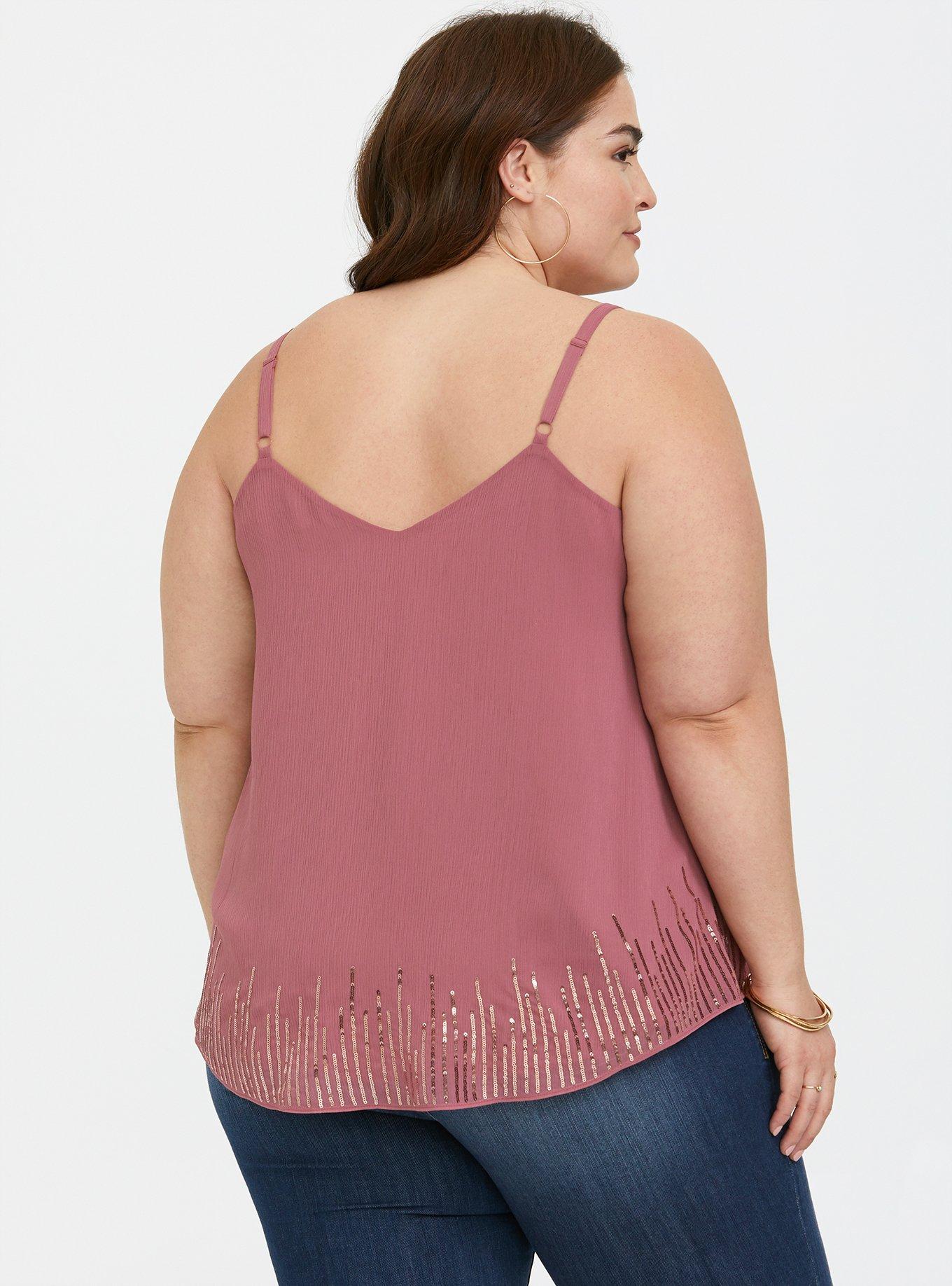 Plus Size Sophie - Pink Sequin Chiffon Double Layer Cami, DECO ROSE, alternate