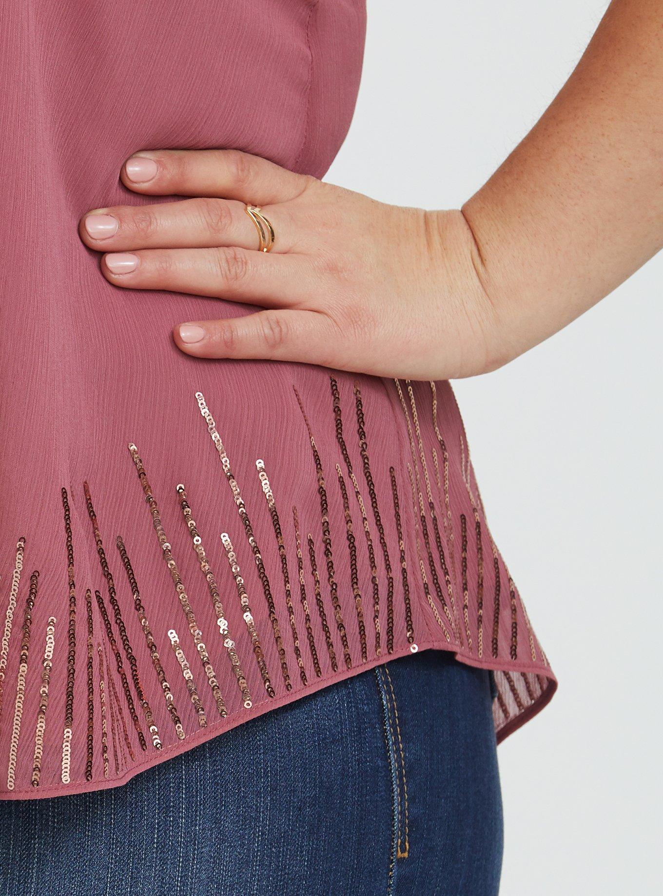 Plus Size Sophie - Pink Sequin Chiffon Double Layer Cami, DECO ROSE, alternate