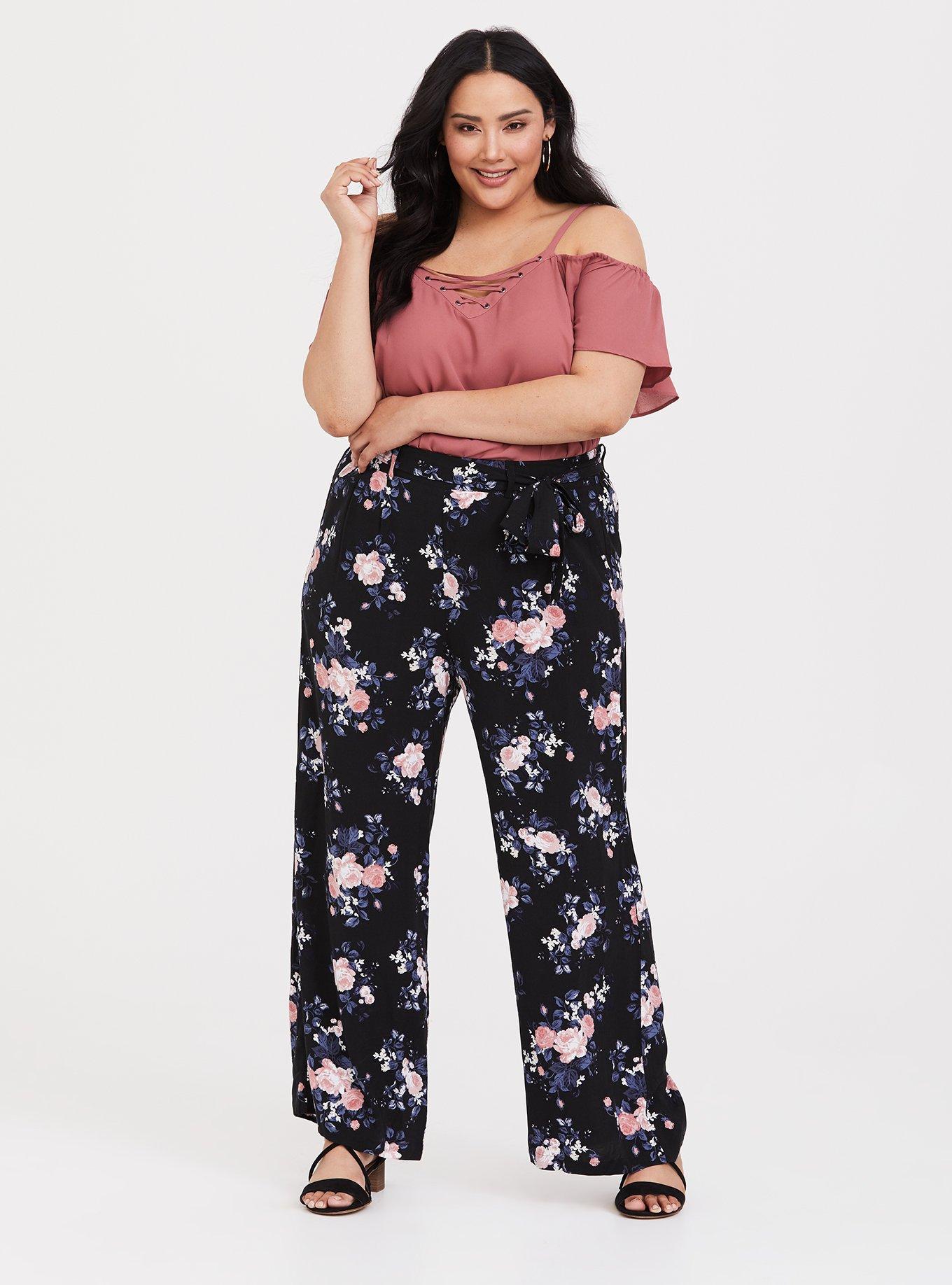 Shop Plus Size Floral Border Wide Leg Pant in Black