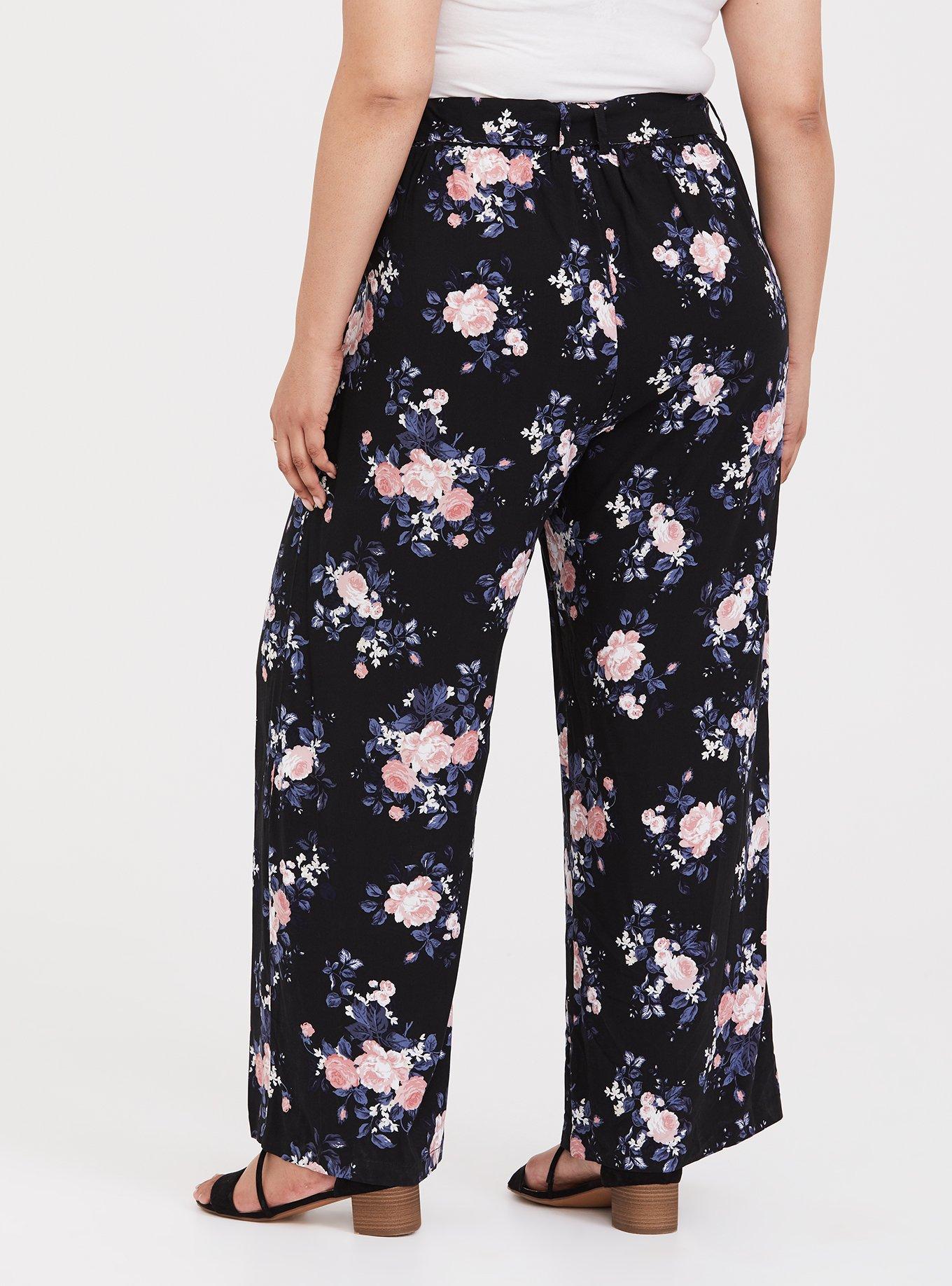 Plus Size Black Floral Challis Wide Leg Pant Torrid