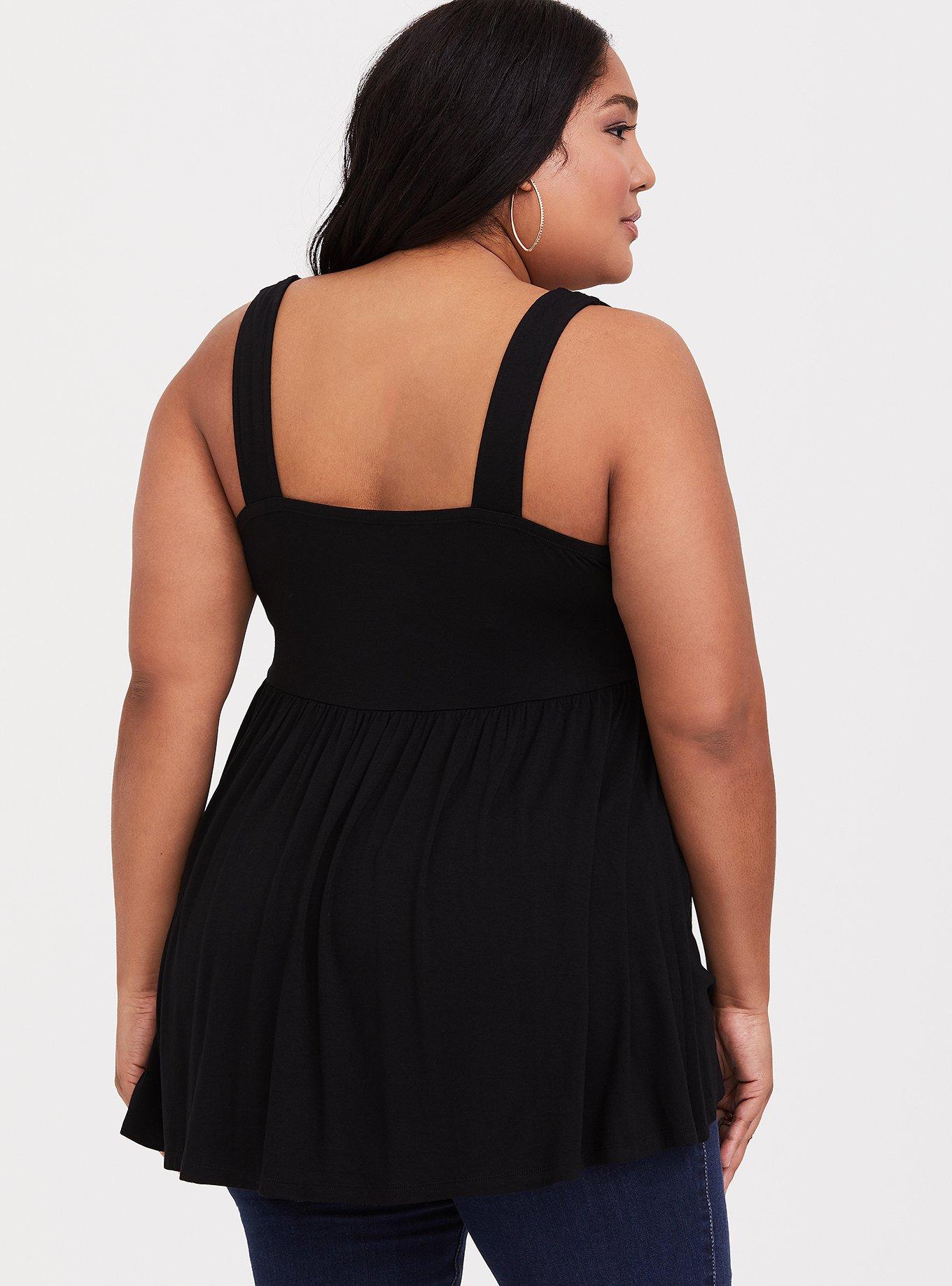 Plus Size Super Soft Black Zip Babydoll Tank, DEEP BLACK, alternate