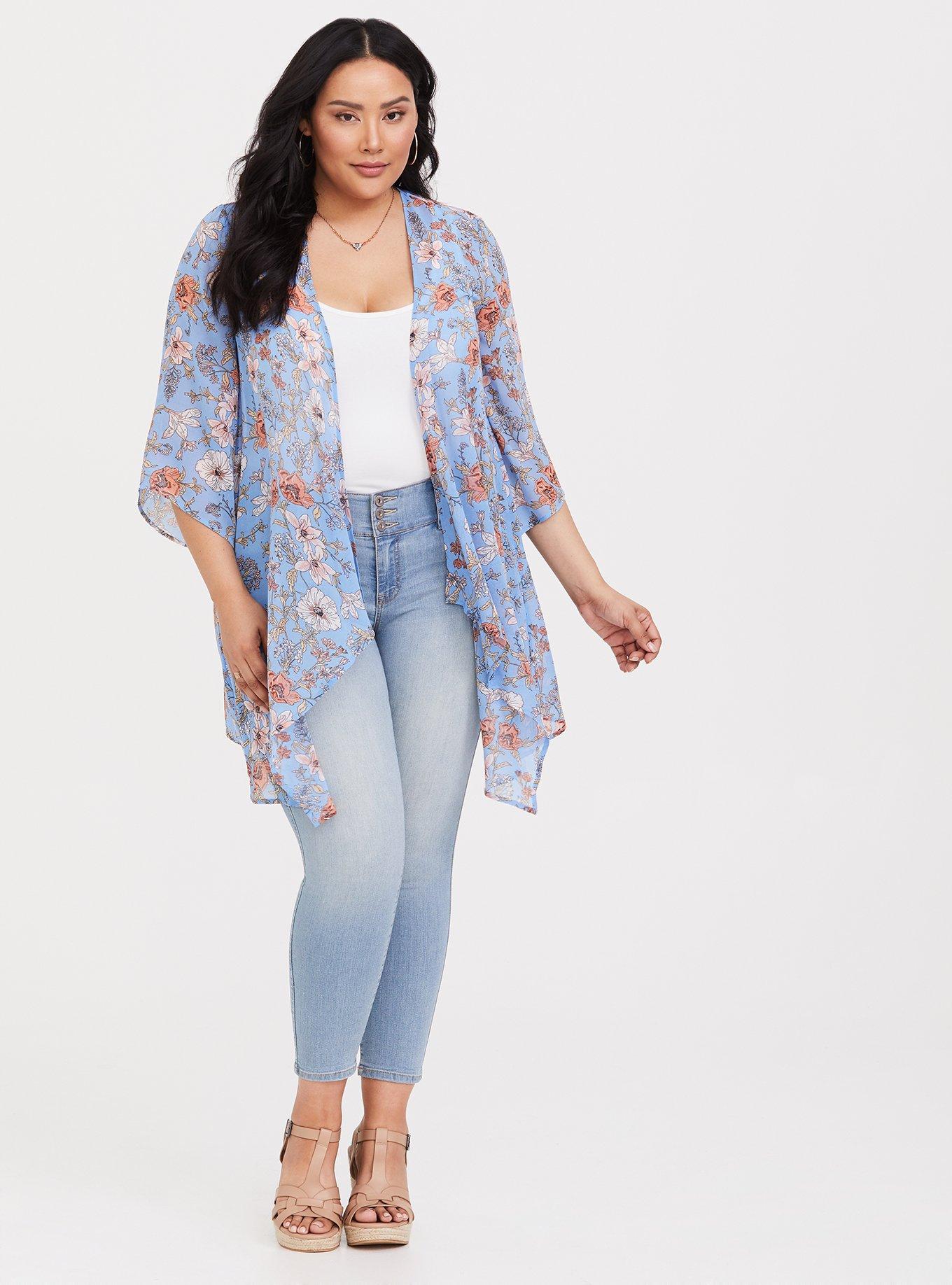 Plus Size Drape Front Kimono, , alternate