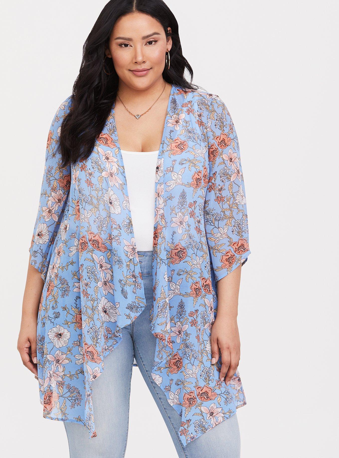 Plus Size Drape Front Kimono, , hi-res