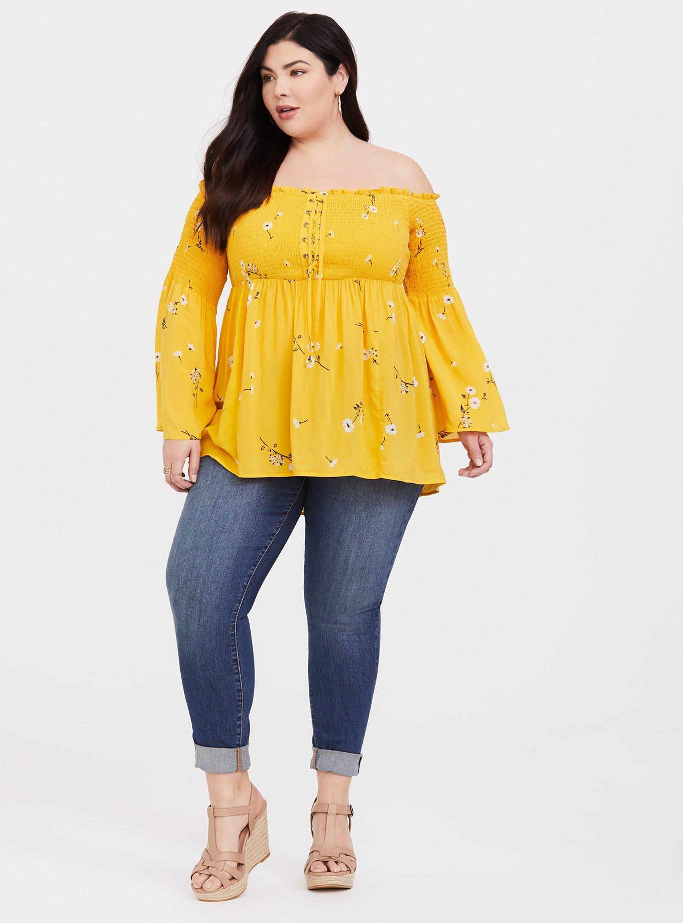 Modal Lace-Up Smocked Off-Shoulder Top, DAISY DUKES, alternate