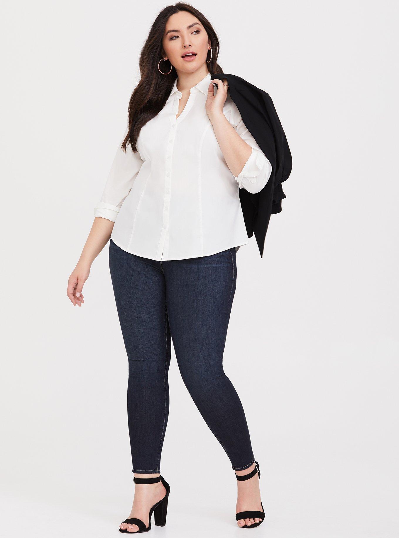 Plus Size Poplin Button-Down Shirt, CLOUD DANCER, alternate