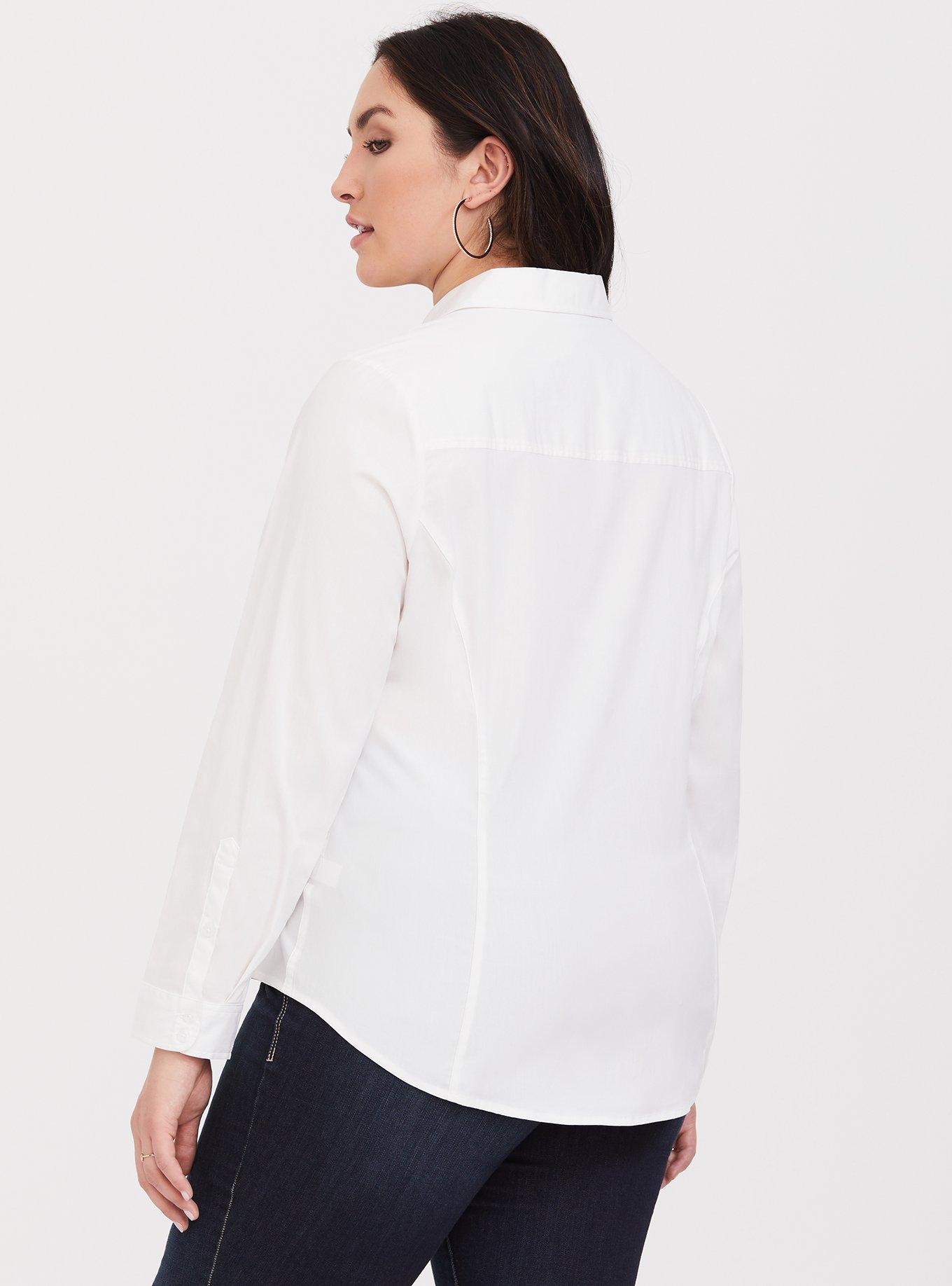Plus Size Poplin Button-Down Shirt, CLOUD DANCER, alternate