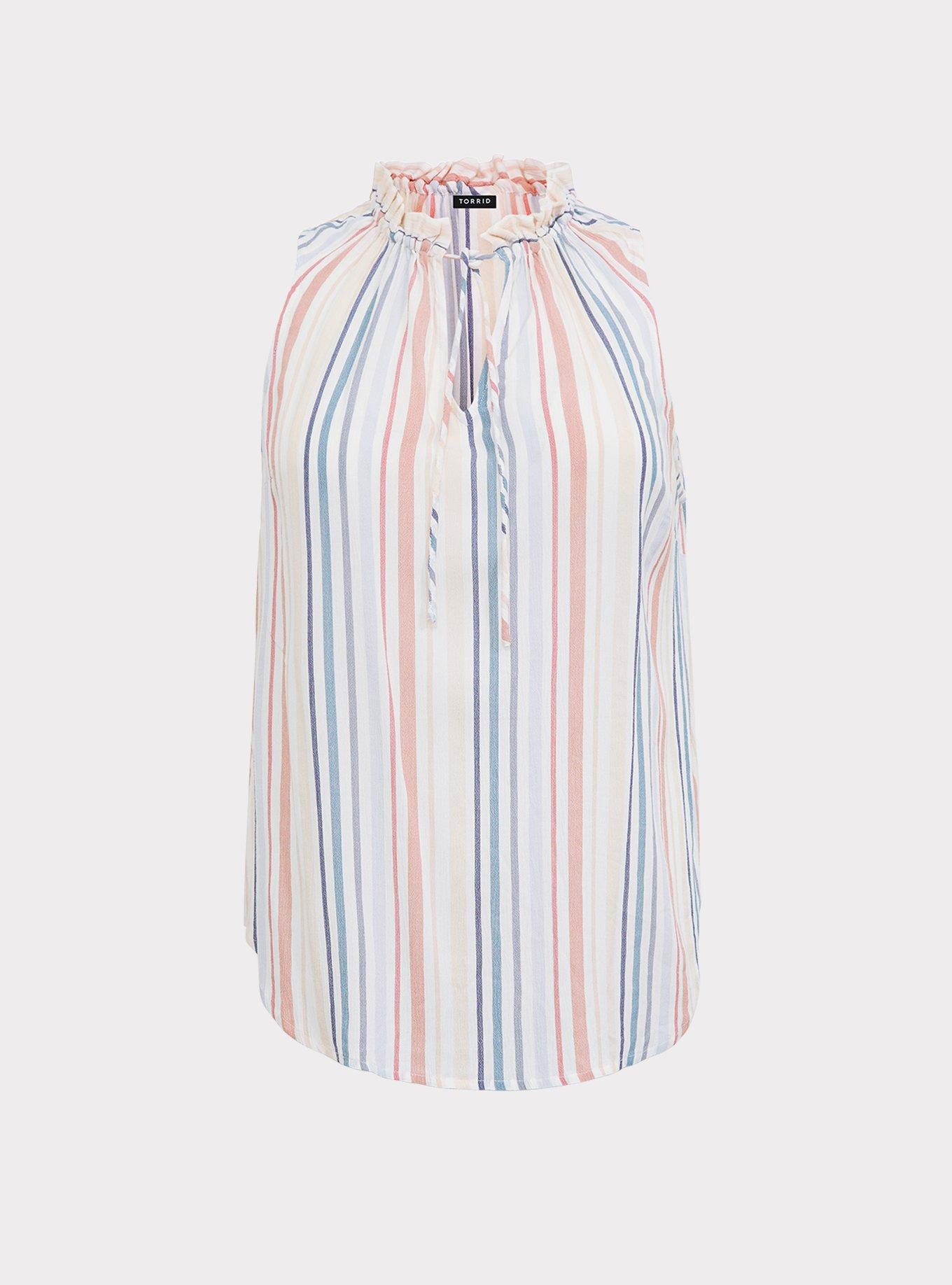 Plus Size Ivory Stripe Pullover Tank, STRIPE, hi-res