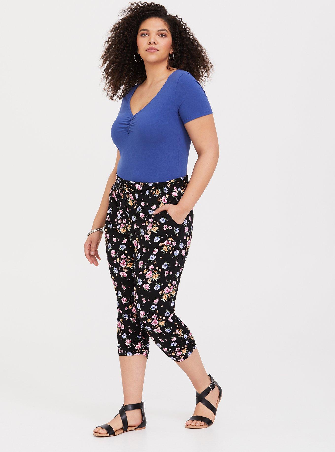 Crop Classic Fit Jogger Stretch Challis Mid-Rise Pant, FLOWER SHOWER, alternate