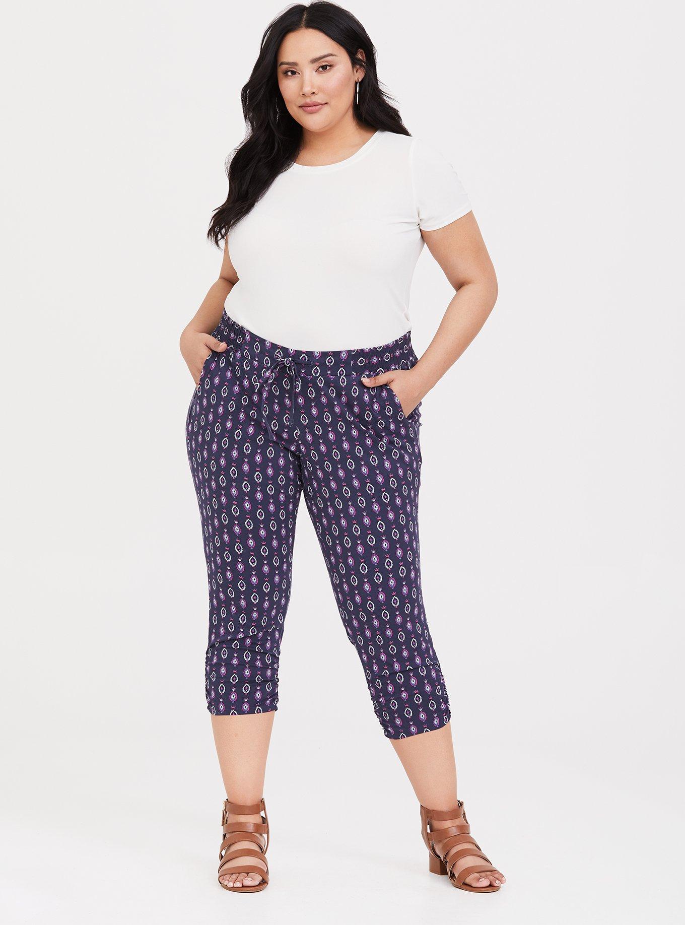 Plus Size - Blue Geo Print Challis Capri Jogger - Torrid